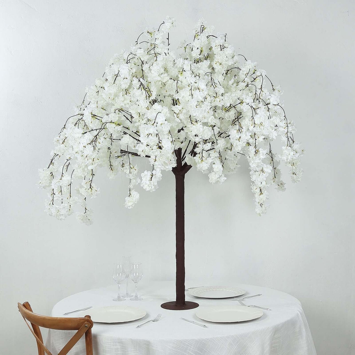 5ft Artificial Cherry Blossom Tree White â€“ Silk Sakura Wishing Tree with Sturdy Metal Base & Realistic Fiberglass Trunk