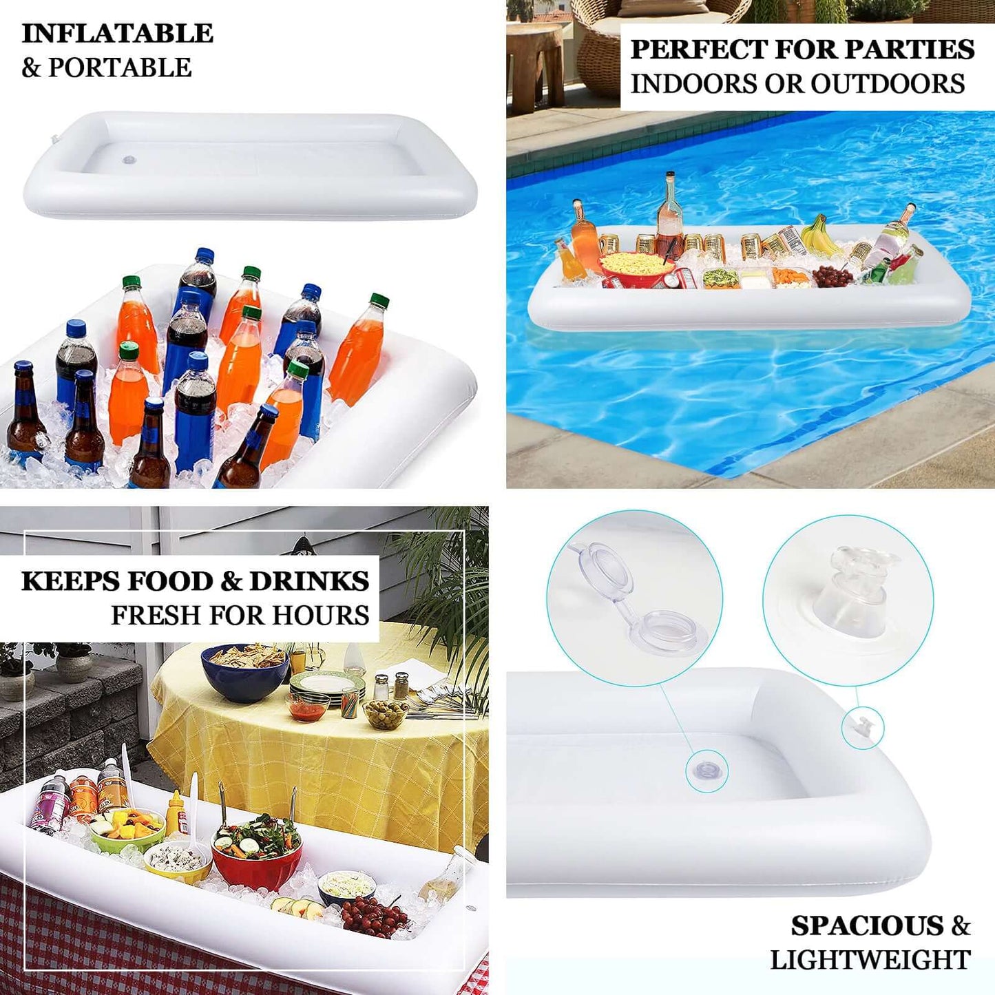 2-Pack Inflatable Ice Coolers with Drain Plug - Buffet Serving Bars for Pool Parties and BBQs 50"x24"