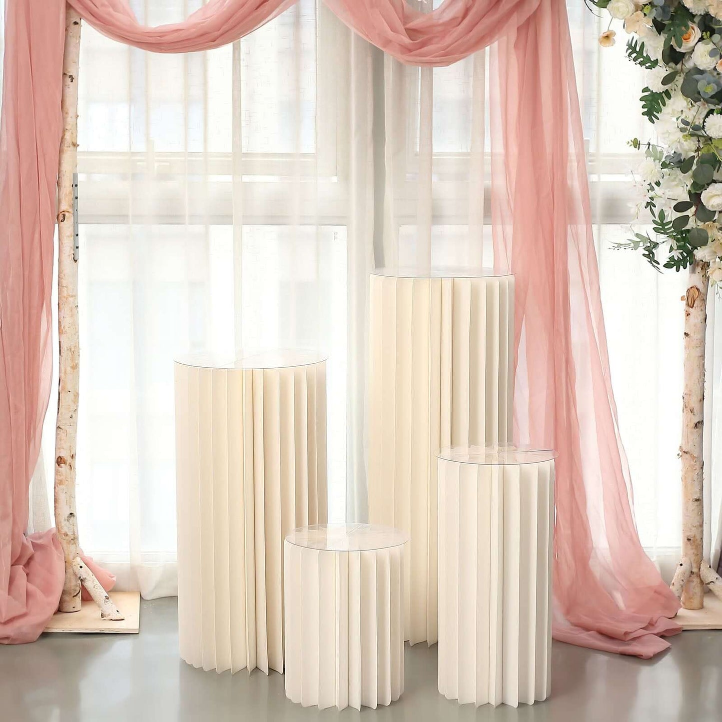 24" Ivory Cylinder Display Column Stand, Pillar Pedestal Stand With Top Plate