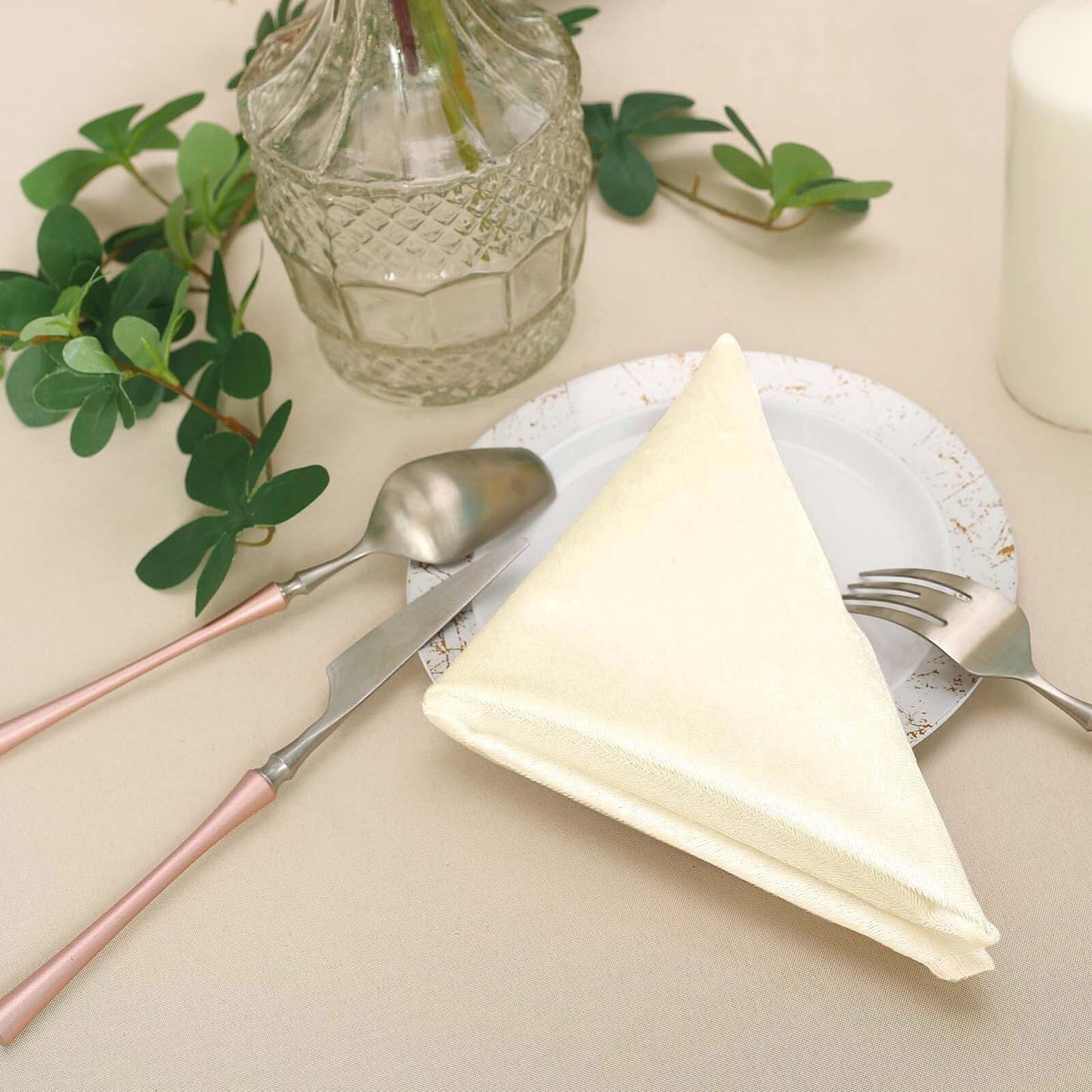 5 Pack Premium Velvet 20"x20" Napkins Ivory - Soft Sheen Finish Cloth Napkins