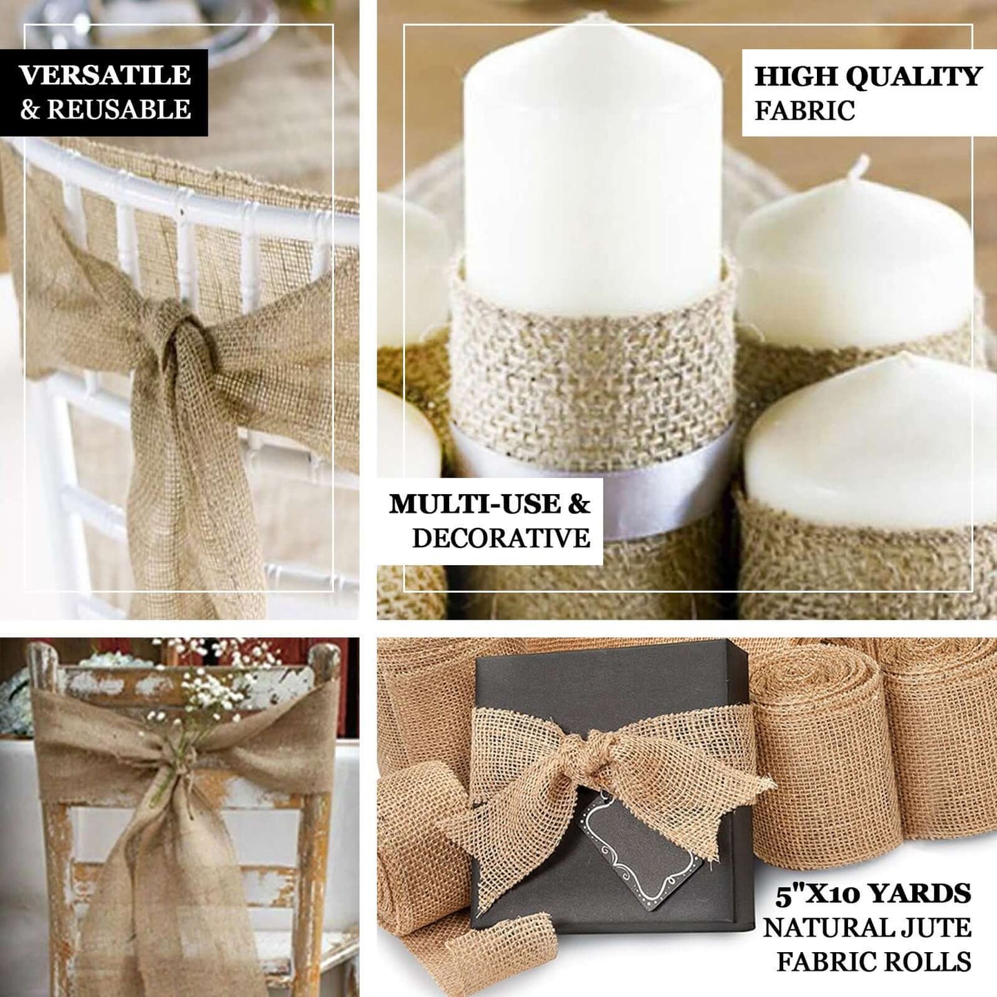 5"x10 Yards Natural Burlap Fabric Roll, Jute DIY Craft Fabric Bolt