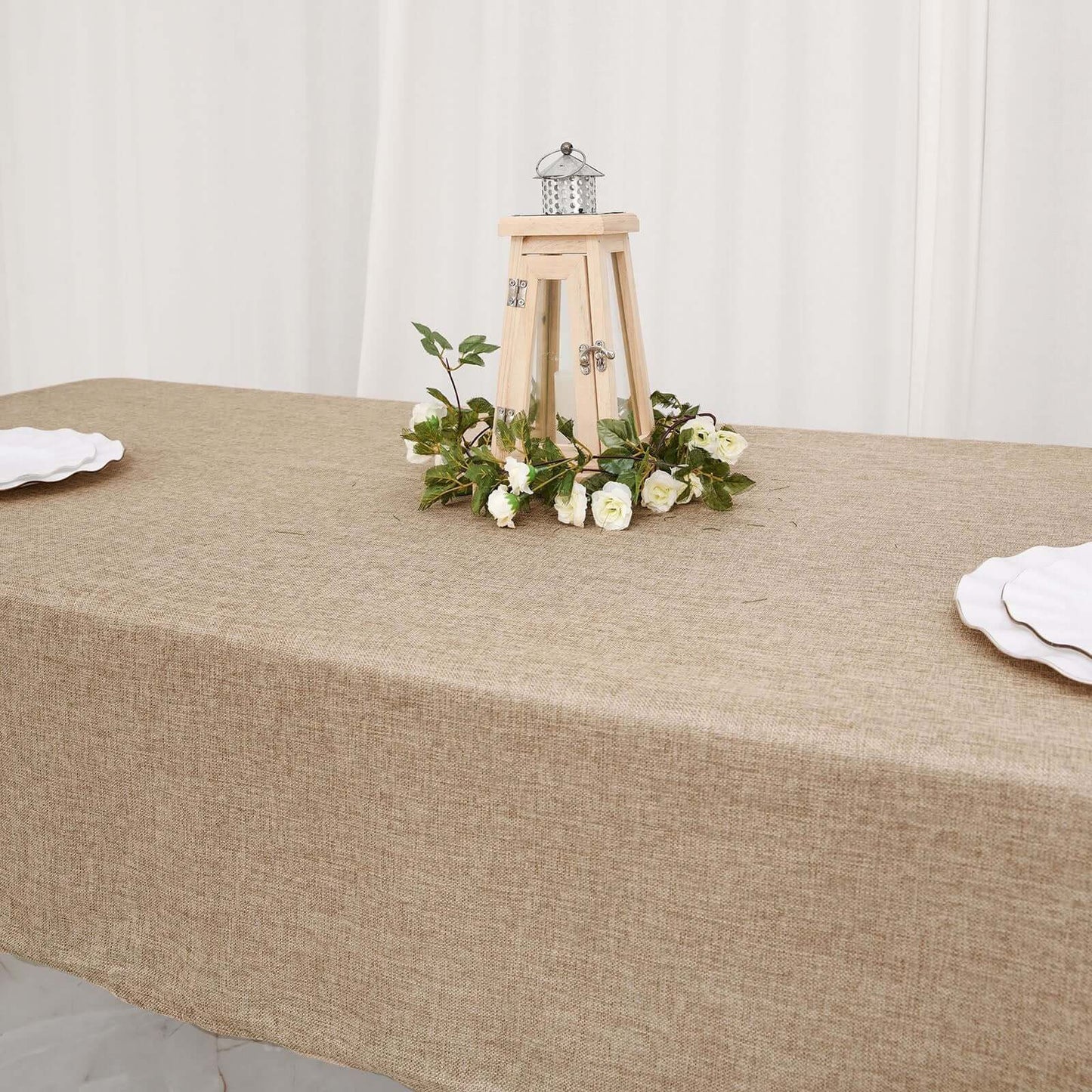 Faux Burlap Jute 54"x96" Rectangle Tablecloth Natural - Rustic Event Table Linen