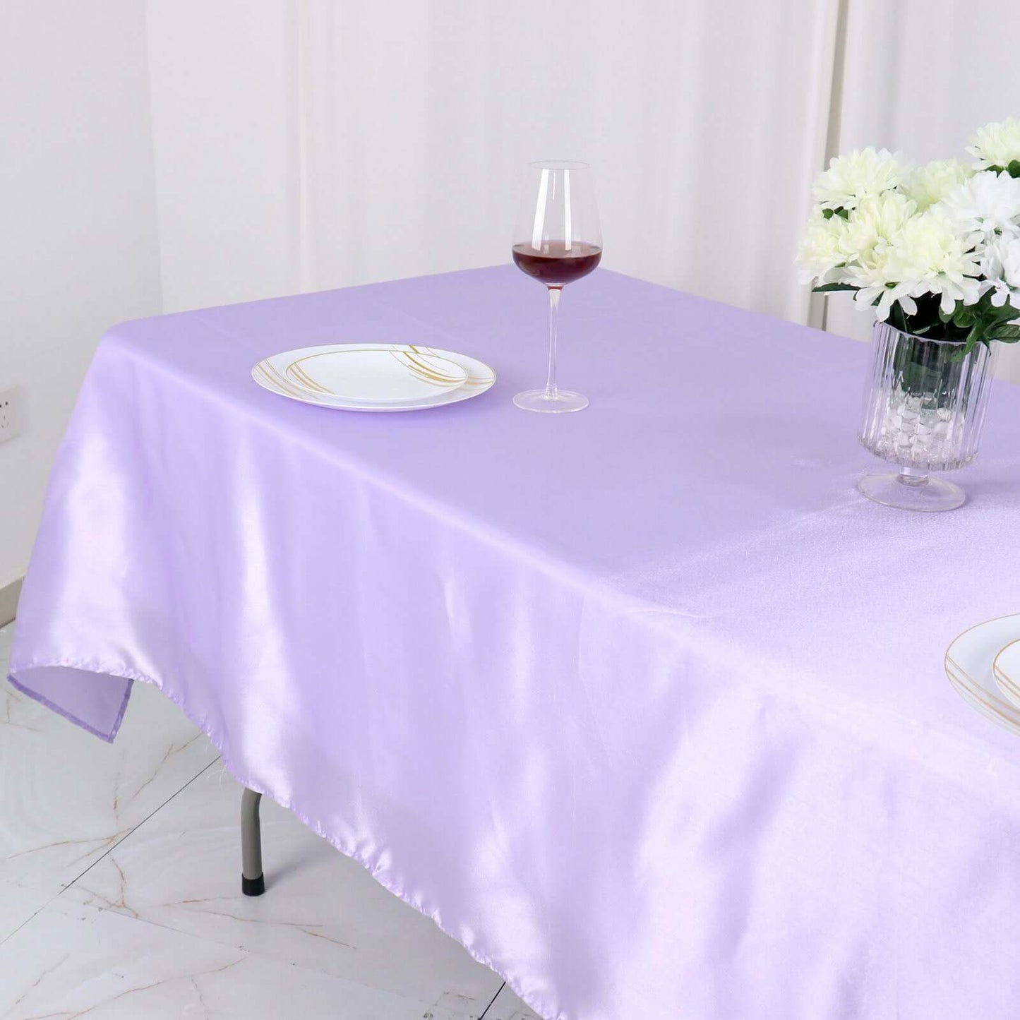 Satin Rectangular 60"x102" Tablecloth Lavender Lilac - Smooth and Lustrous Table Cover
