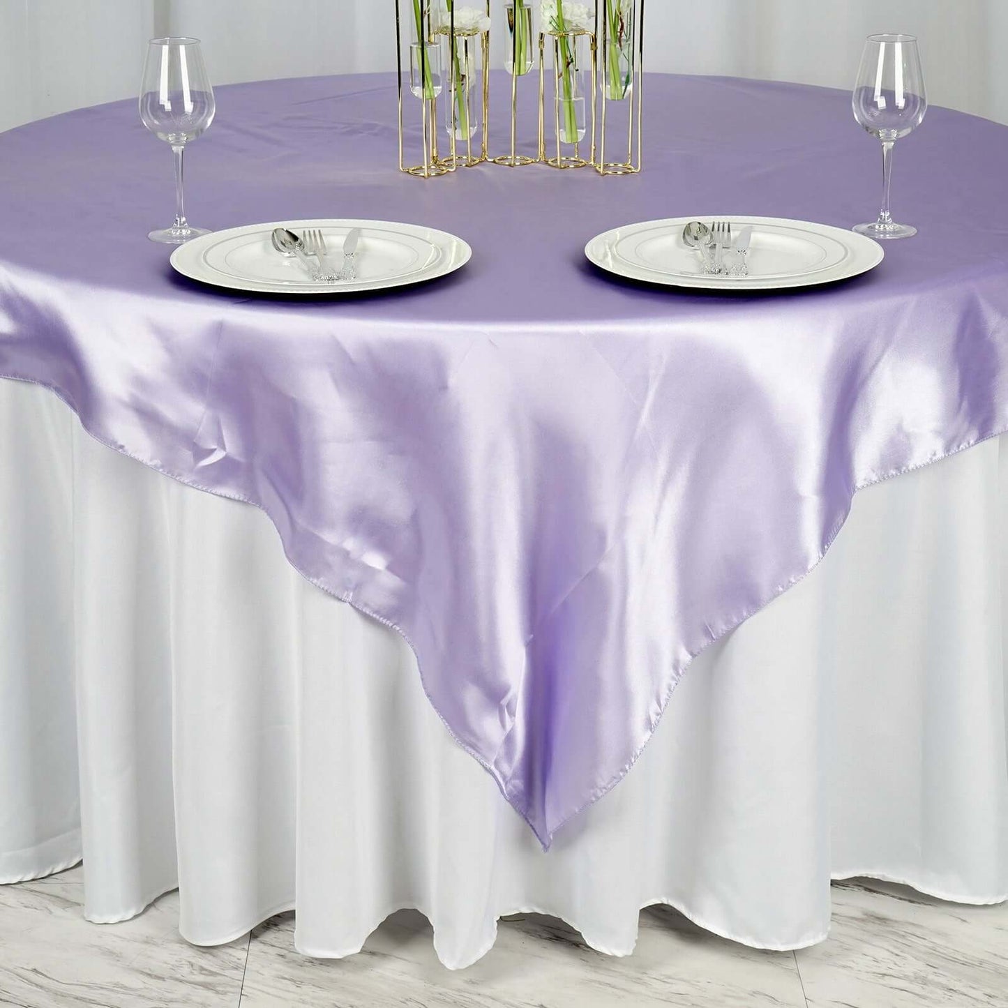 Satin 72"x72" Table Overlay Square Tablecloth Lavender Lilac - Smooth Finish Table Cover