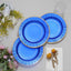 25-Pack Paper 8" Round Dessert Plates in Royal Blue Sunray Design with Gold Rim - Disposable Heavy Duty 350GSM Appetizer Salad Plates