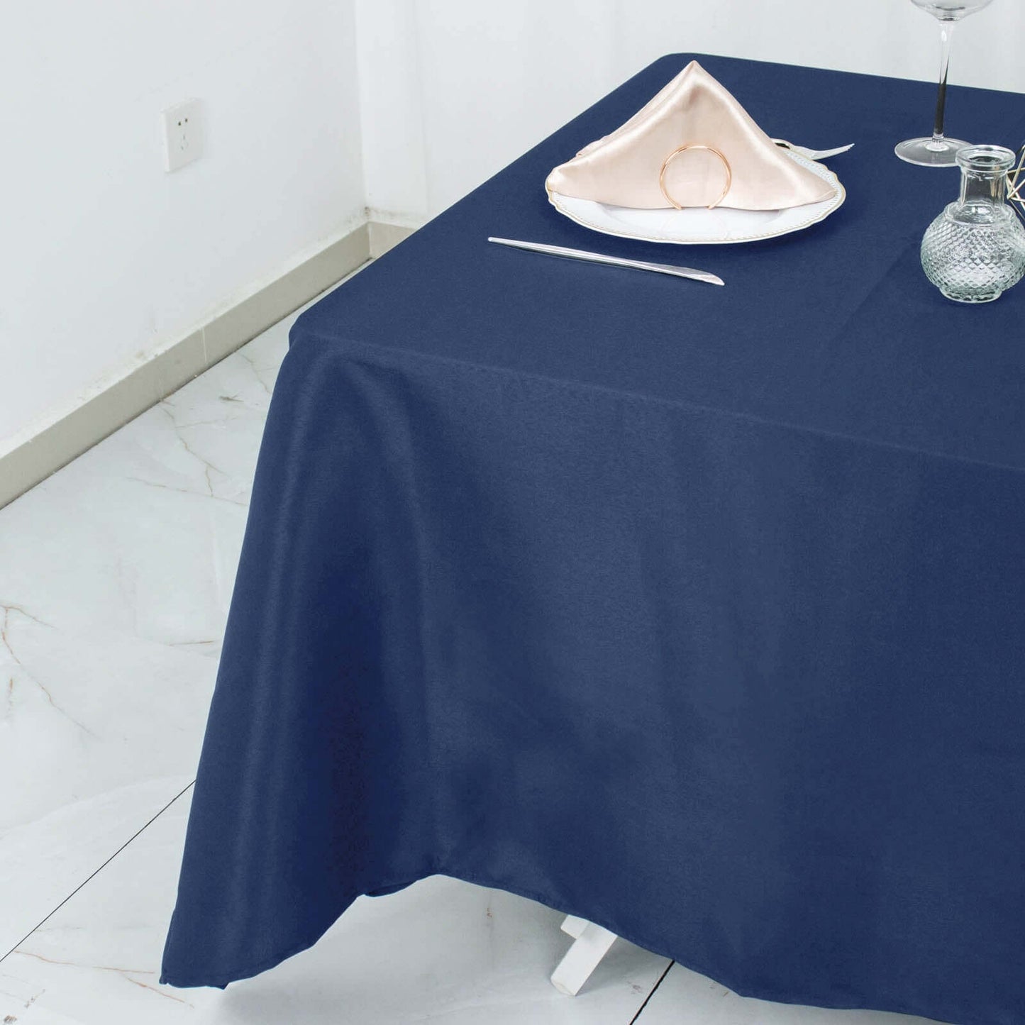 Premium Polyester Square Tablecloth 70"x70" Navy Blue 220GSM Wrinkle-Resistant Table Cover