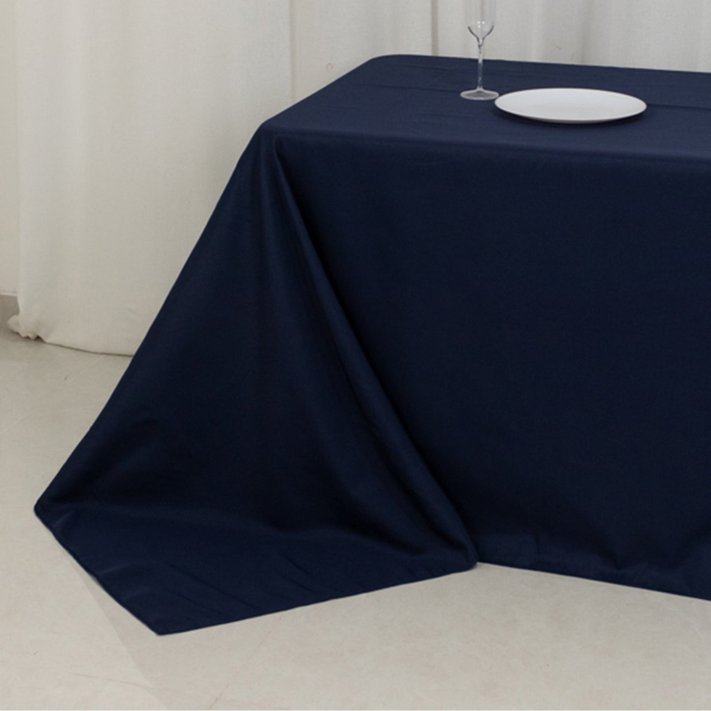 Fire Retardant Premium Polyester 90"x156" Rectangular Tablecloth Navy Blue - High-Performance Seamless Table Cover