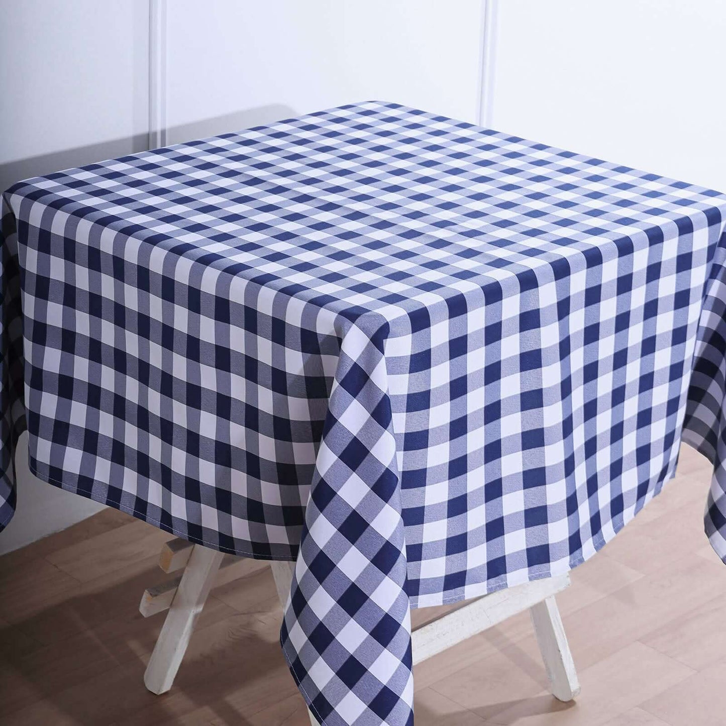 Polyester 54"x54" Square Tablecloth White/Navy Blue - Checkered Buffalo Plaid Design for Casual Table Settings