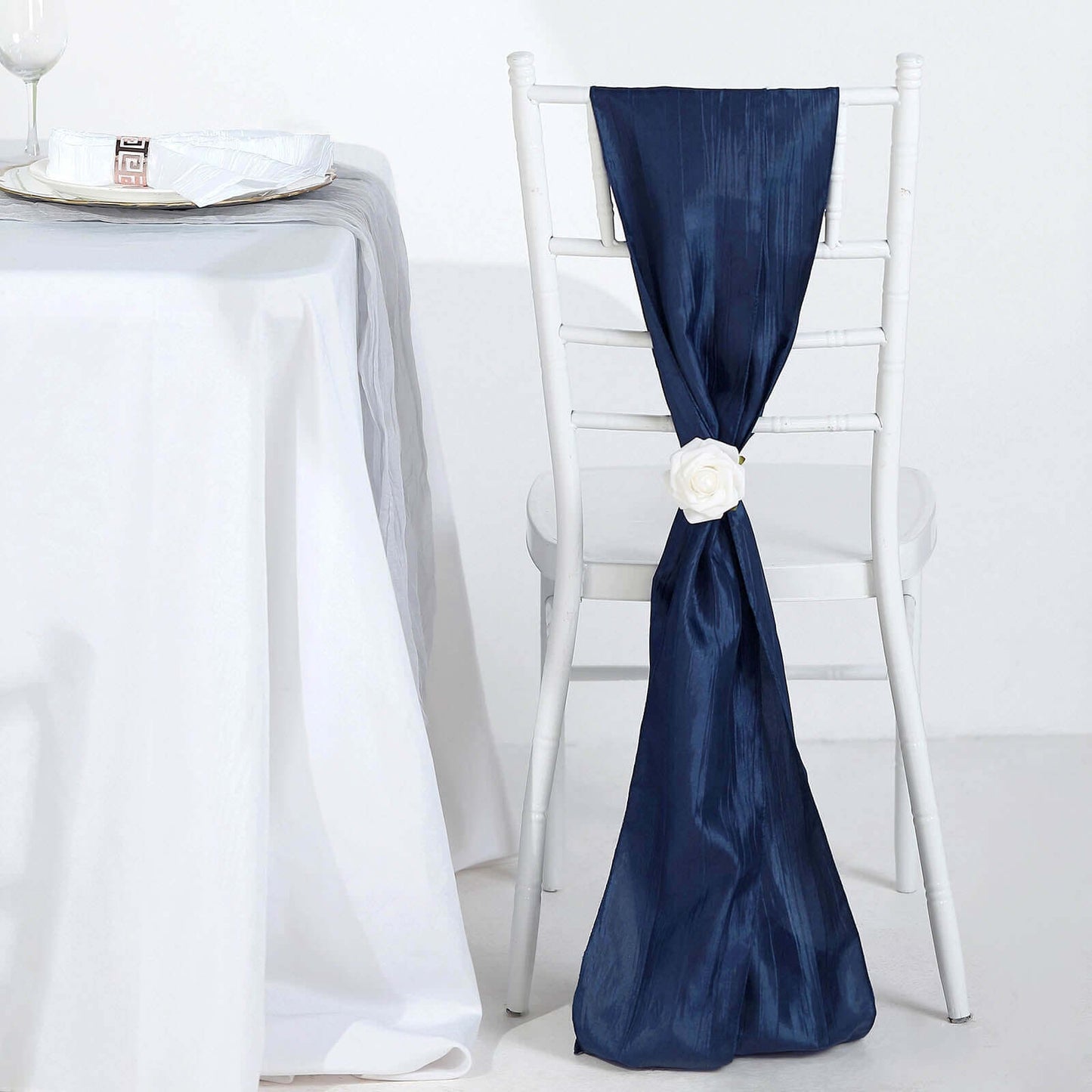 5 Pack Taffeta 6"x106" Chair Sashes Navy Blue Accordion Crinkle Texture - Stylish Decor for Weddings & Gatherings