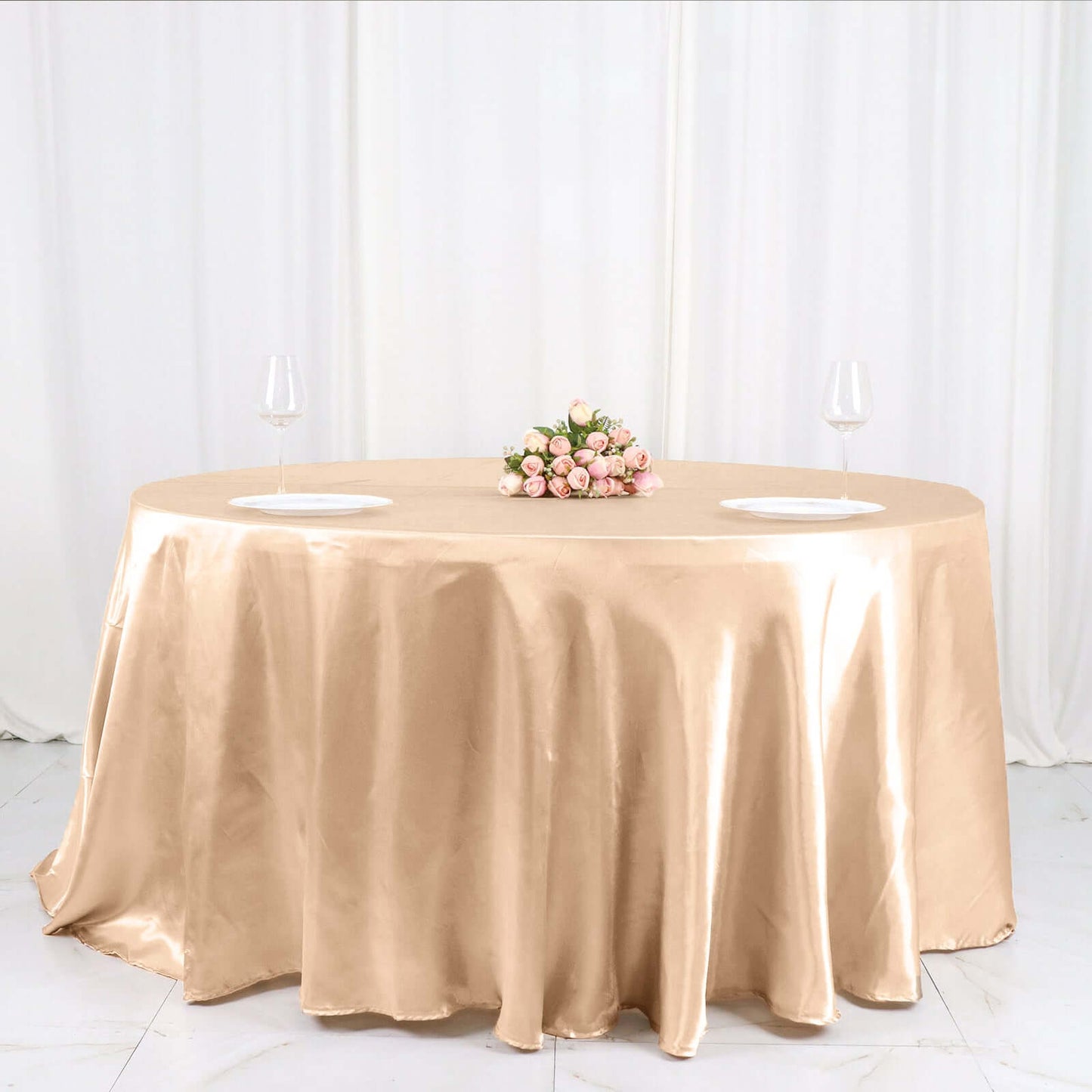 Satin 120" Round Tablecloth Nude - Stylish Seamless Table Cover