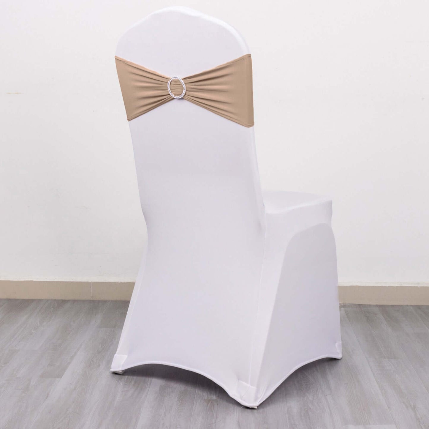 5 Pack Stretch Spandex Chair Sashes Nude - Reusable Chair Bands with Silver Diamond Ring Slide Buckle 5"x14"