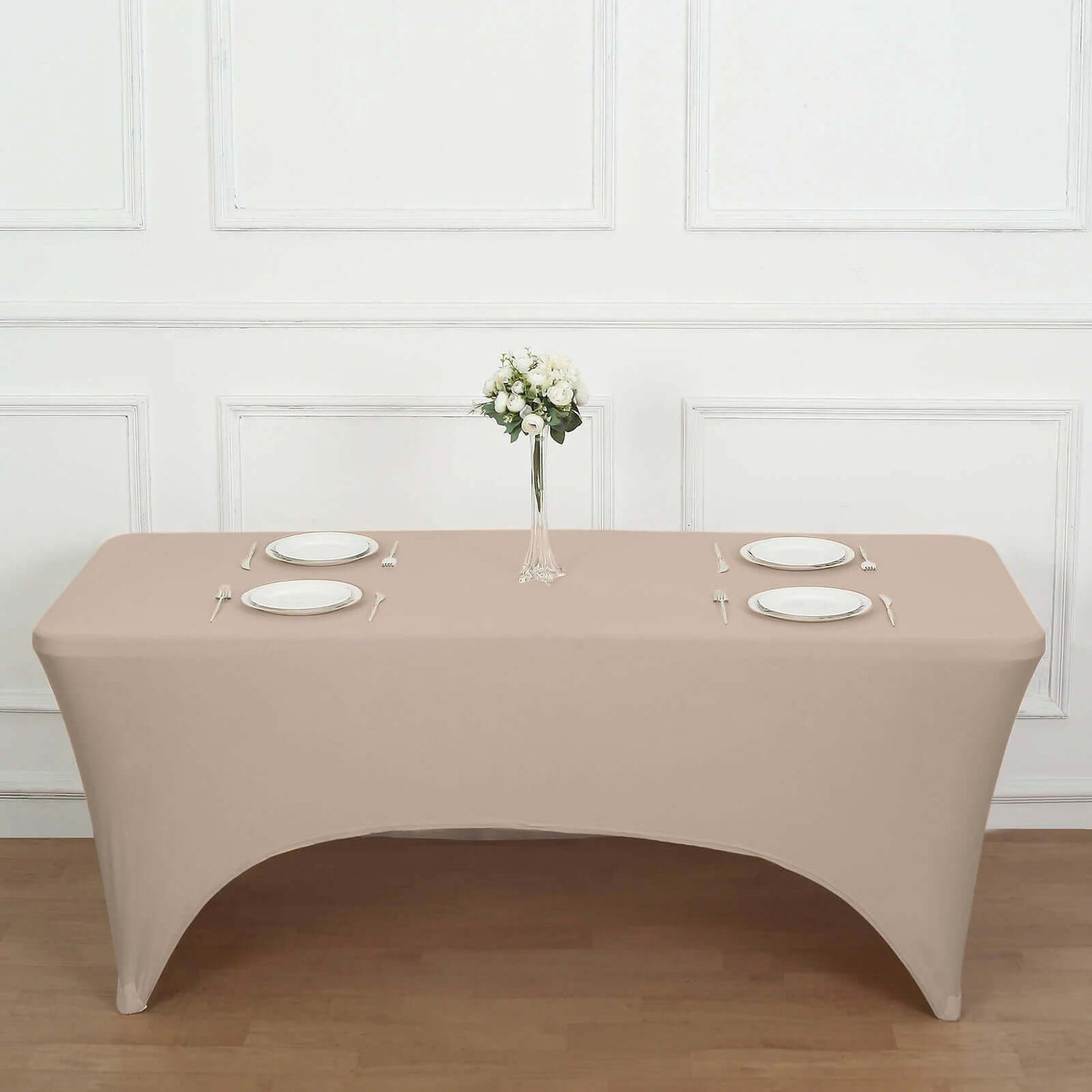 Stretch Spandex 96"x30" Rectangle Table Cover Nude - Durable Form-Fitting Tablecloth