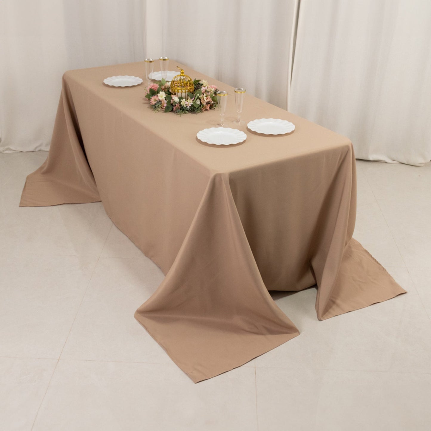 Premium Polyester 90"x132" Rectangle Tablecloth Nude - Seamless 220GSM Stain-Resistant Table Cover
