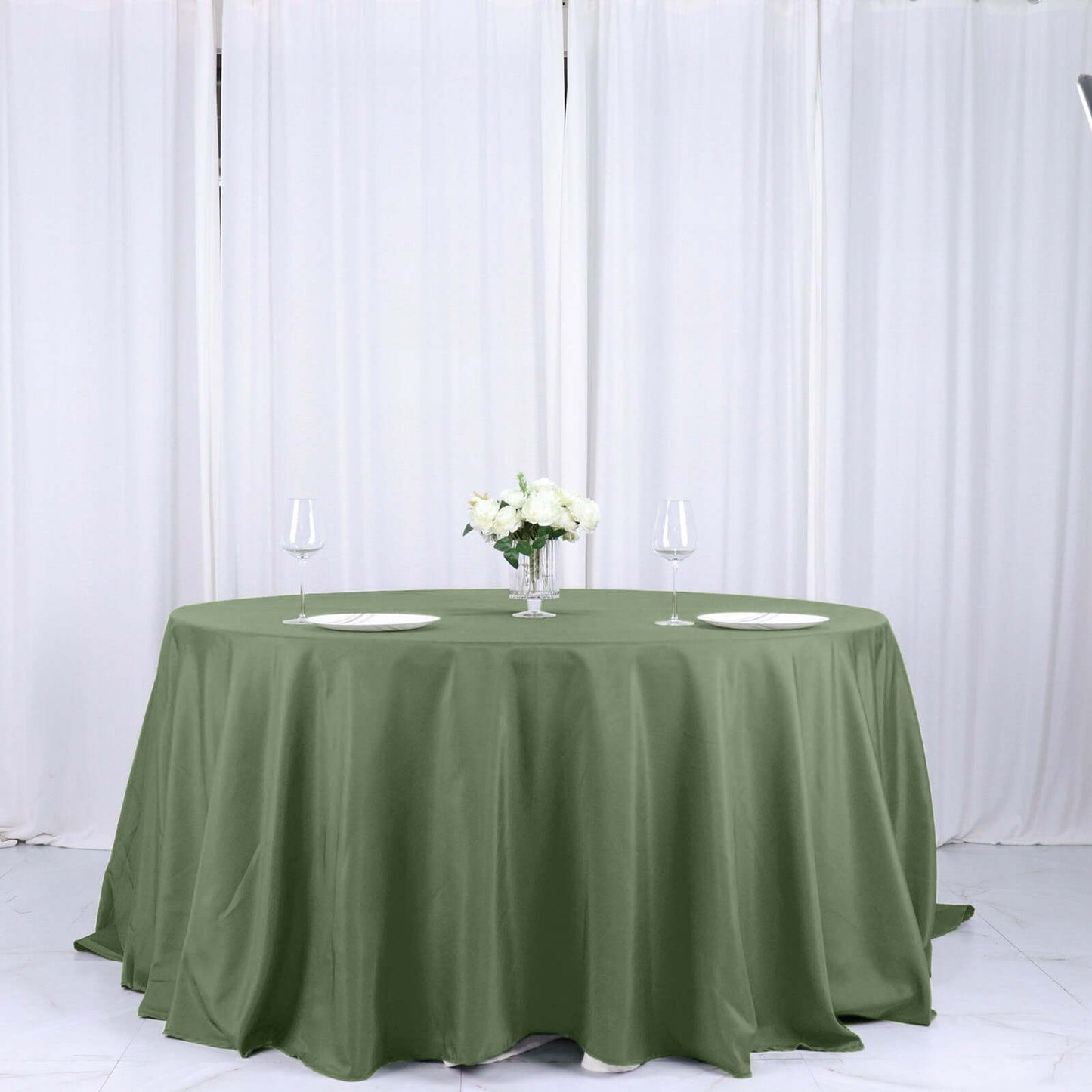 Polyester 132" Round Tablecloth Olive Green - Seamless Chic Table Cover