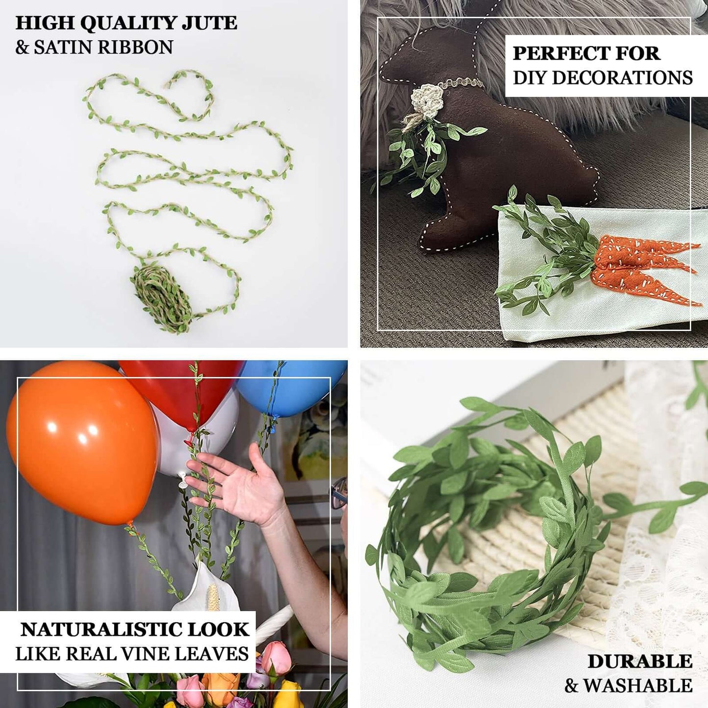 67FT Olive Green Leaf Ribbon Trim, Artificial Vines Leaf Garland For DIY Craft Party Wedding Home Decor