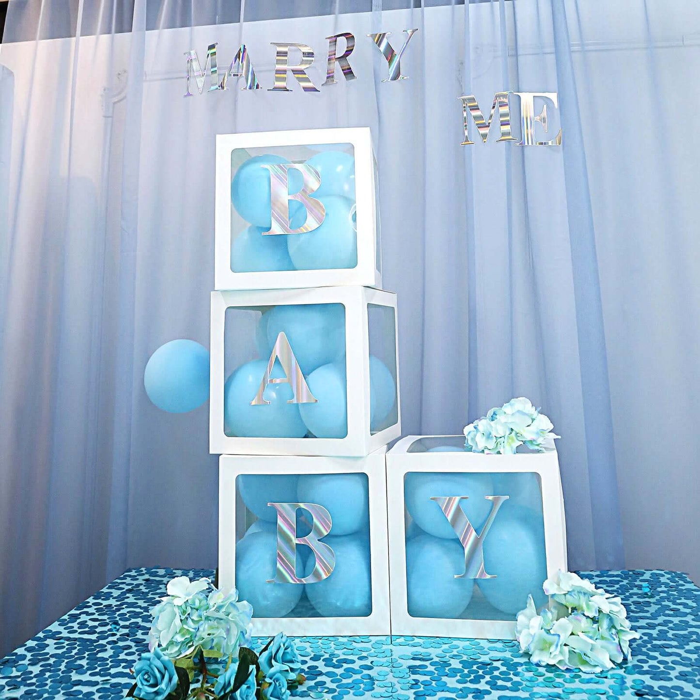 2 Pack 12" White Clear Baby Shower Party Decoration Boxes, Transparent DIY Balloon Boxes