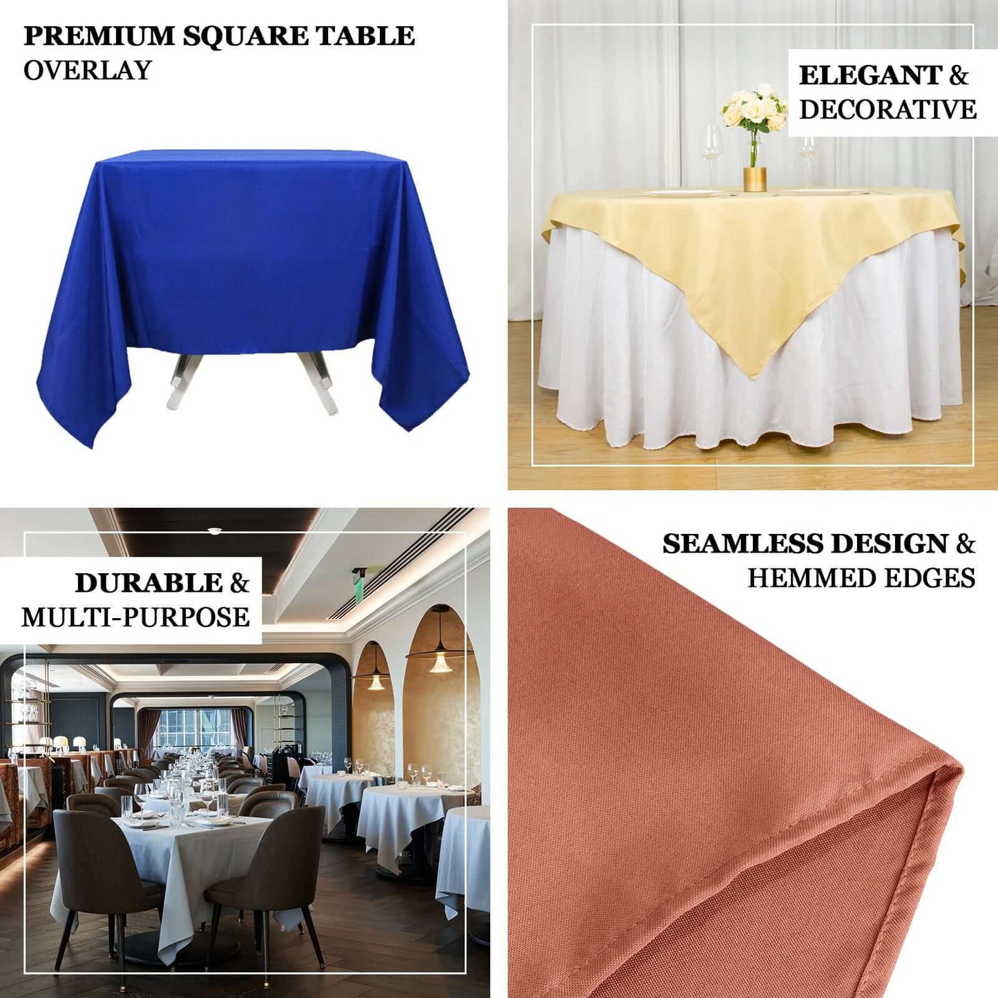 Premium Polyester 54"x54" Table Overlay Square Tablecloth Pink - Stain and Wrinkle-Resistant 220GSM Table Topper