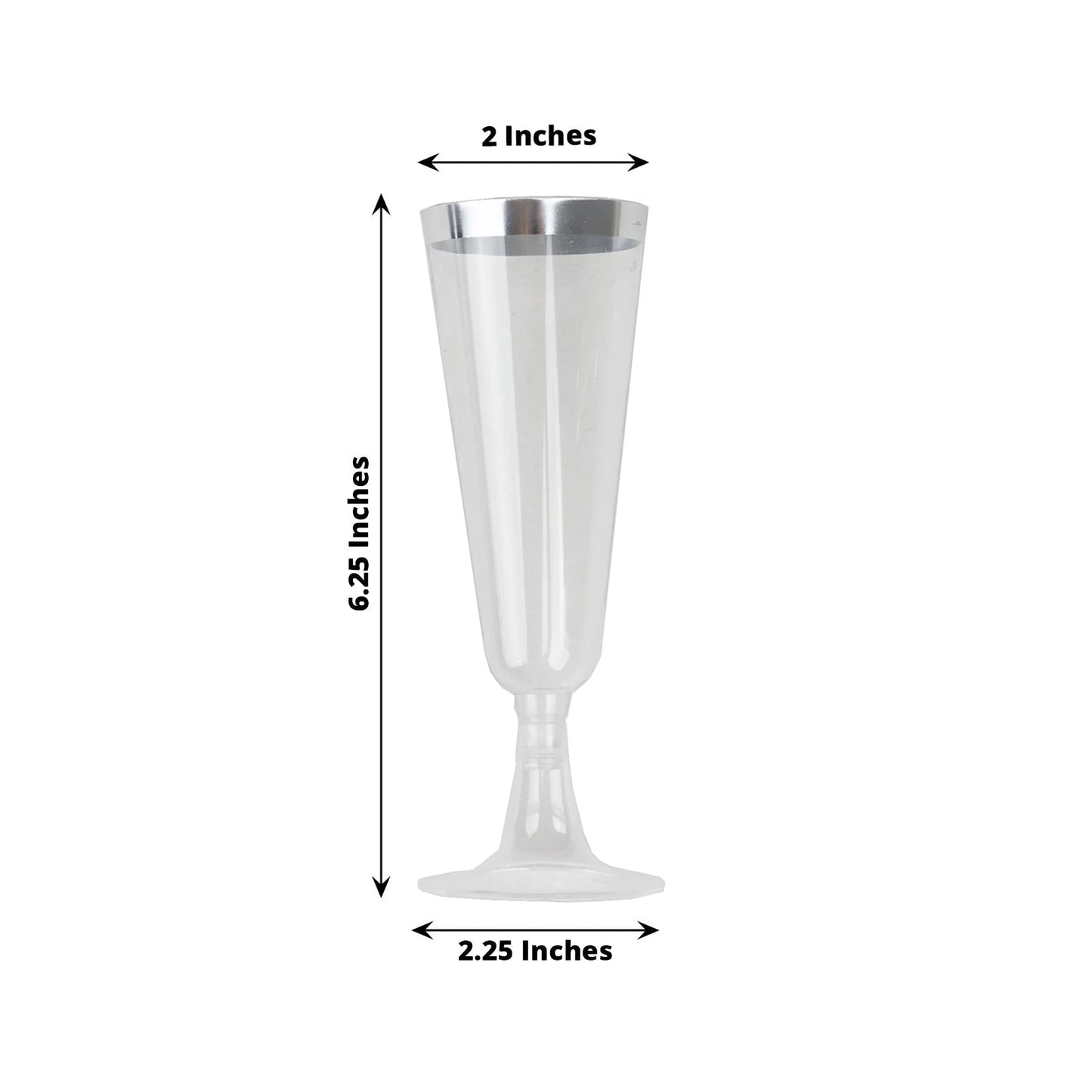 12-Pack Plastic Champagne Flutes Clear with Silver Rim - Stylish Disposable Cocktail Glasses for Parties 5oz 6"