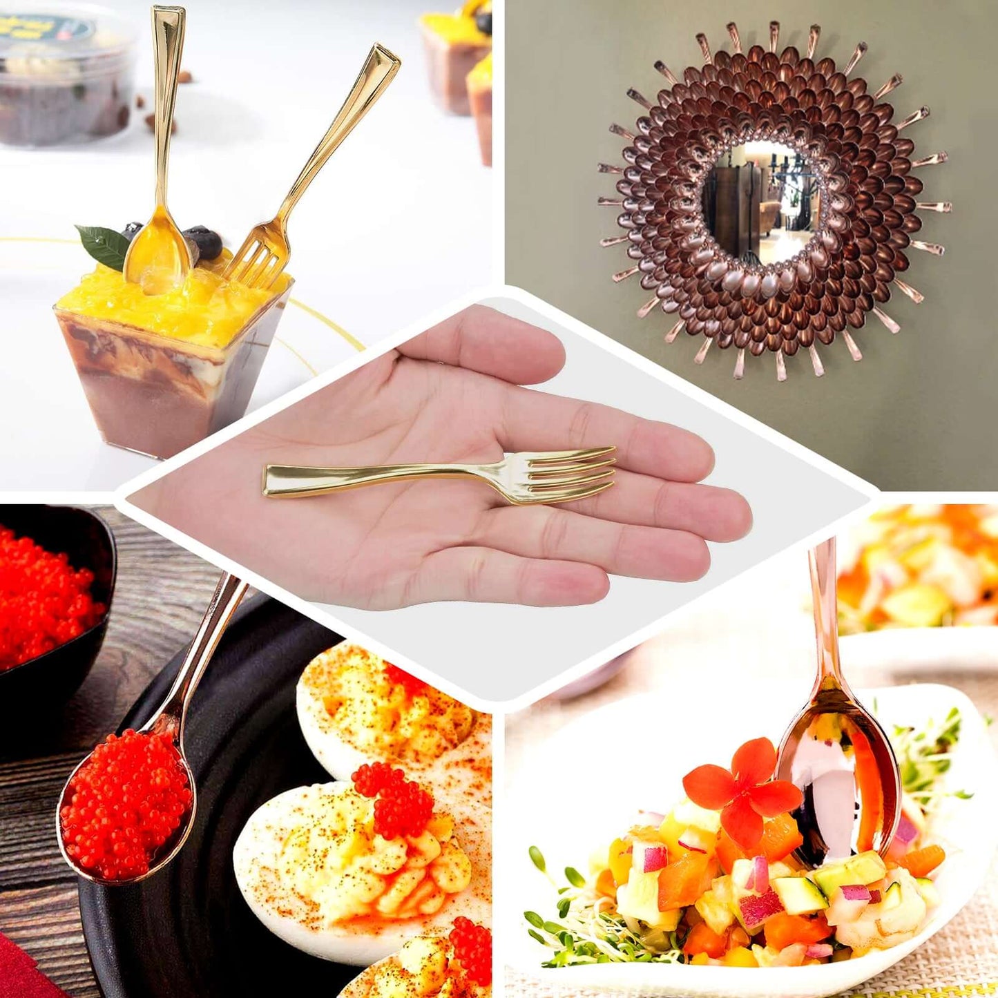 24-Pack Plastic Mini Dessert Spoons Rose Gold - Heavy Duty Disposable Silverware 4"