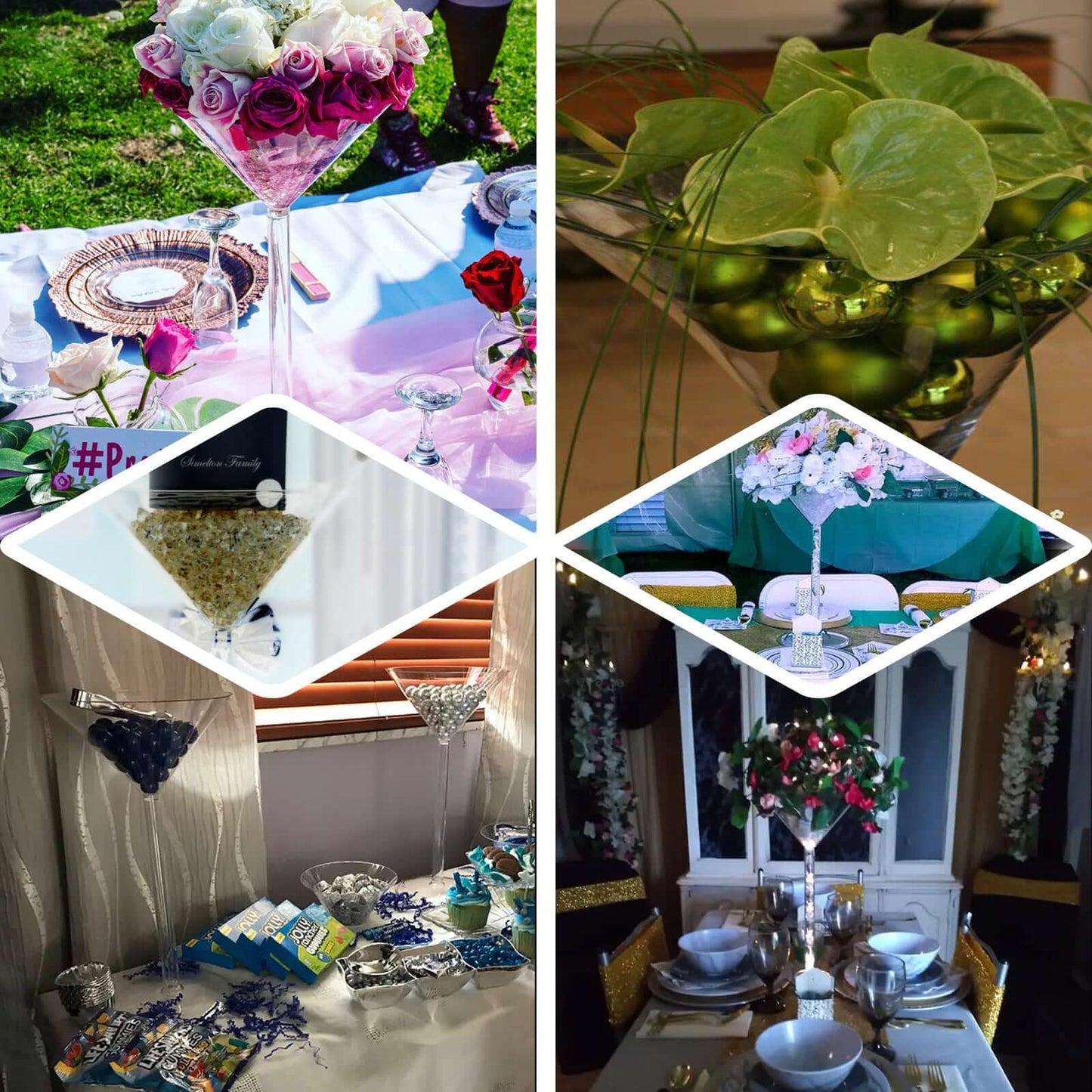 4-Pack Plastic Flower Vases Cylinder Wine Cup Design Clear - Fillable Long Stem Floral Centerpieces 18"