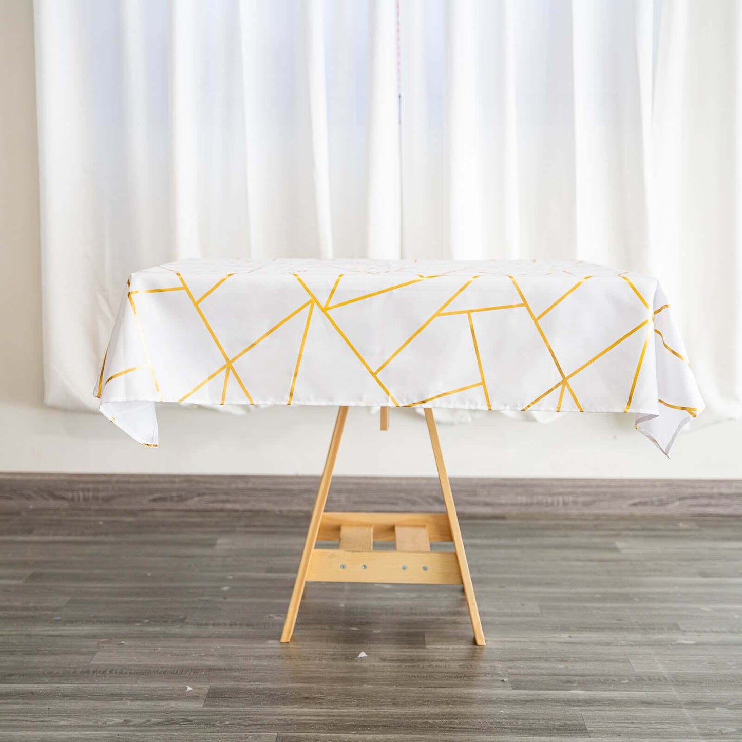 Polyester 54"x54" Square Tablecloth White with Gold Foil Geometric Pattern - Wrinkle-Resistant & Durable for Stylish Settings