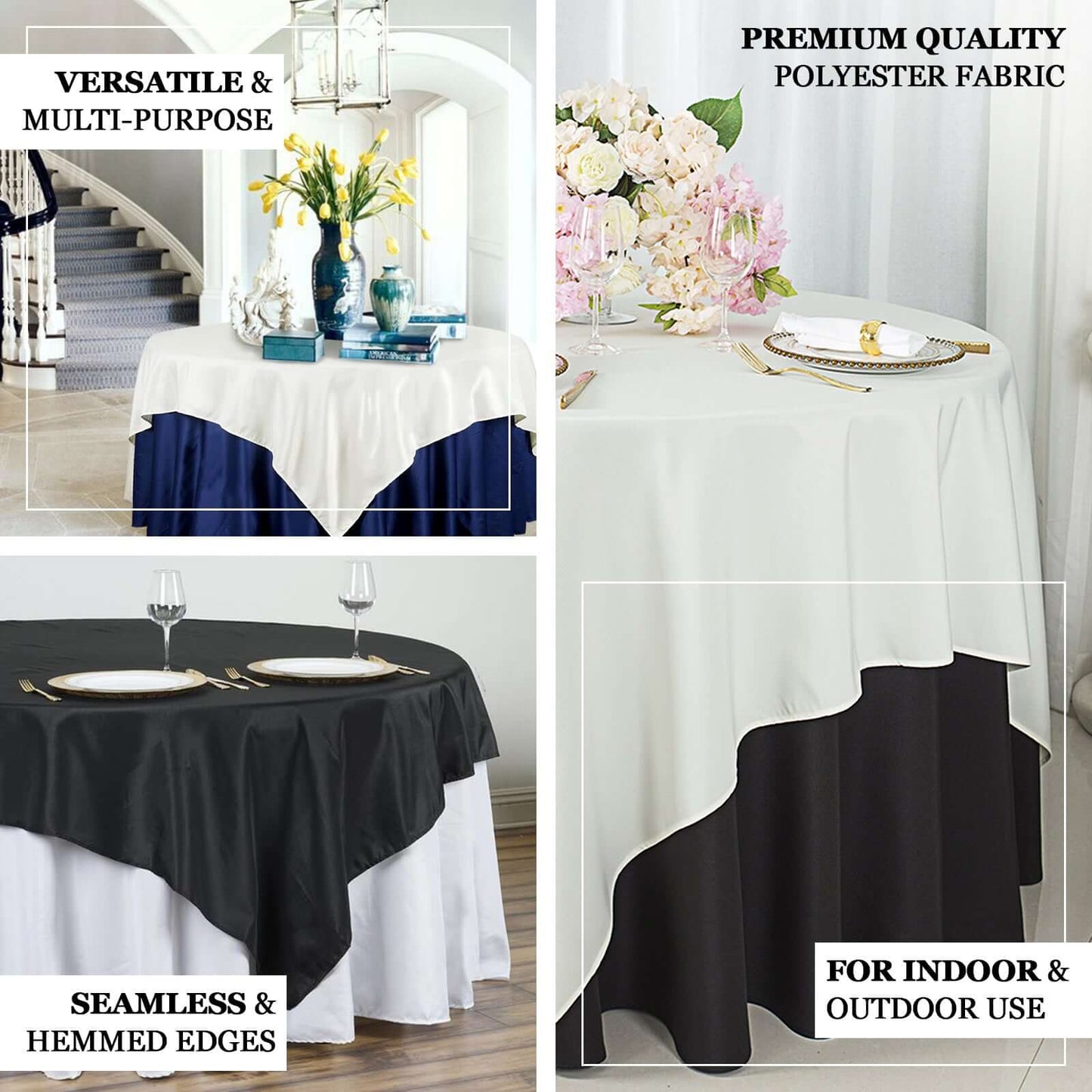 Polyester 90"x90" Table Overlay Square Tablecloth White - Wrinkle-Resistant & Durable Table Cover for Events