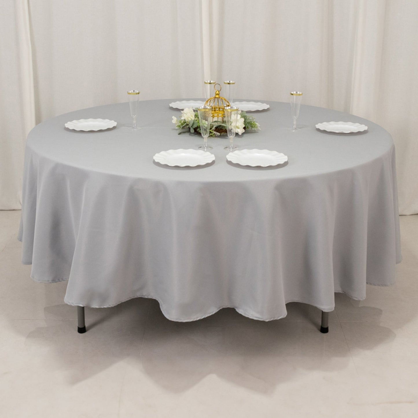 Premium Polyester 90" Round Tablecloth Silver - Stain and Wrinkle-Resistant Design with 220GSM Thickness Table Cover