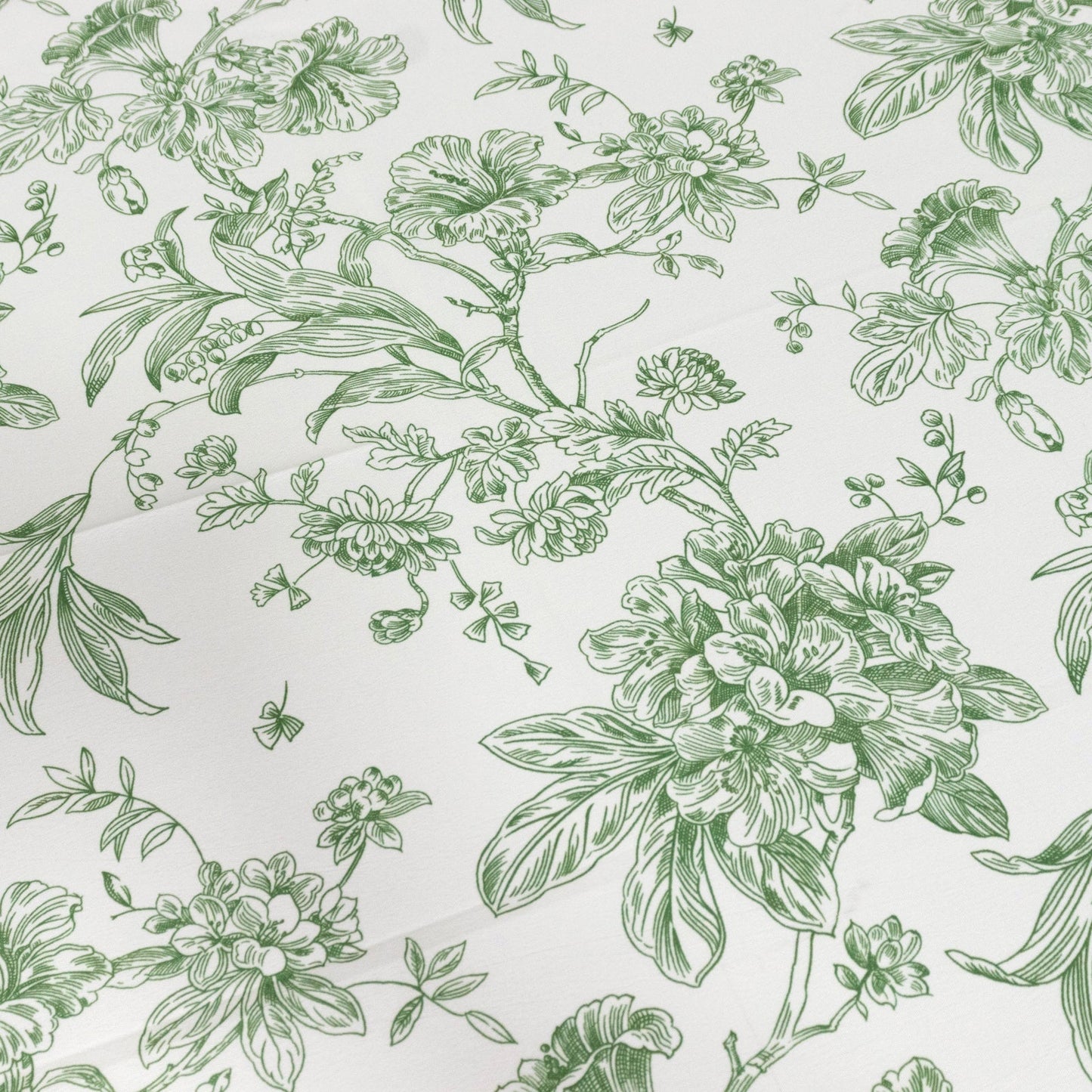 Polyester 90"x132" Rectangle Tablecloth White - Seamless Dusty Sage Green French Toile Pattern for Formal Celebrations