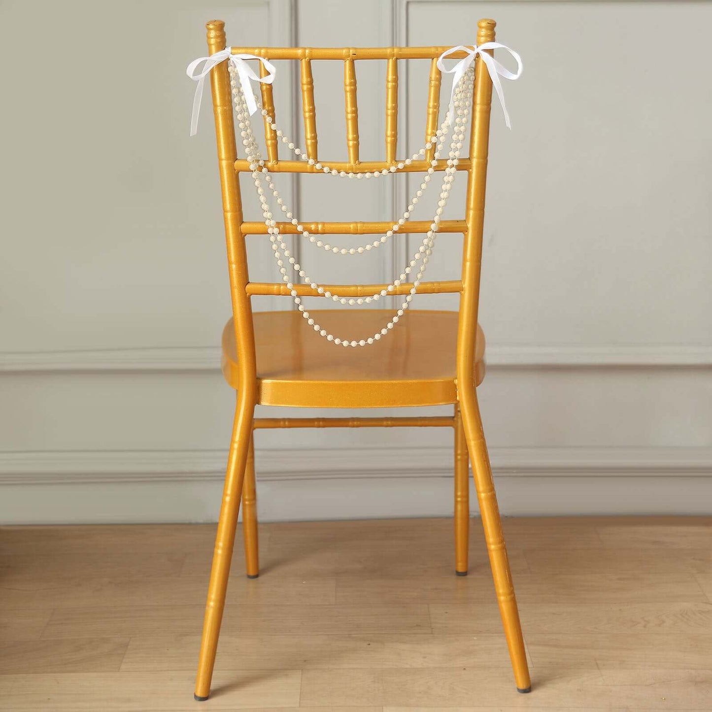 Faux Pearl Beaded 16" Chair Back Garland Sash Ivory Gatsby-Inspired Style - Pre-Tied Chic Wedding Decor for Chiavari Chairs