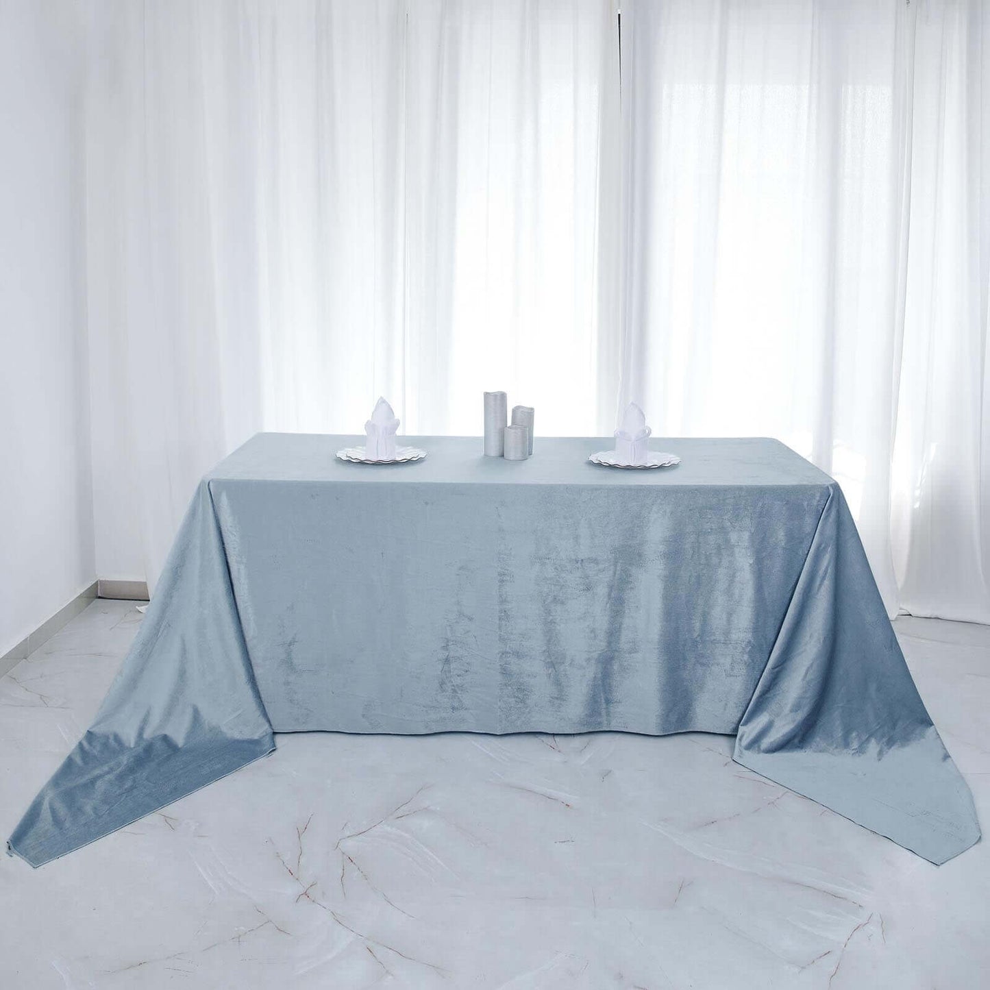 Premium Velvet 90"x156" Rectangle Tablecloth Dusty Blue - Reusable Soft & Seamless Table Cover