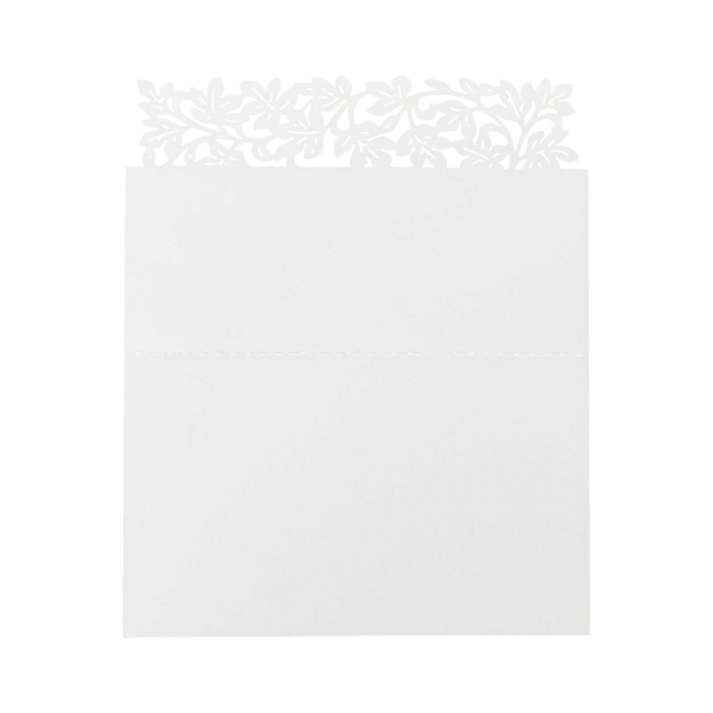 50-Pack Wedding Place Cards with Laser Cut Leaf Vine Design White - Printable Reservation Seating Tent Cards 210 GSM