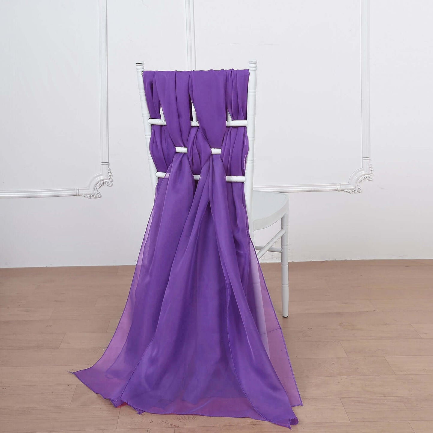 5 Pack Chiffon Chair Sashes Purple - Soft & Lightweight Designer Chair Bows 22"x78"
