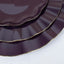 10-Pack Plastic Round 6" Dessert Plates in Purple Ruffled Rim with Gold Edging - Sturdy Disposable Salad Appetizer Dinnerware