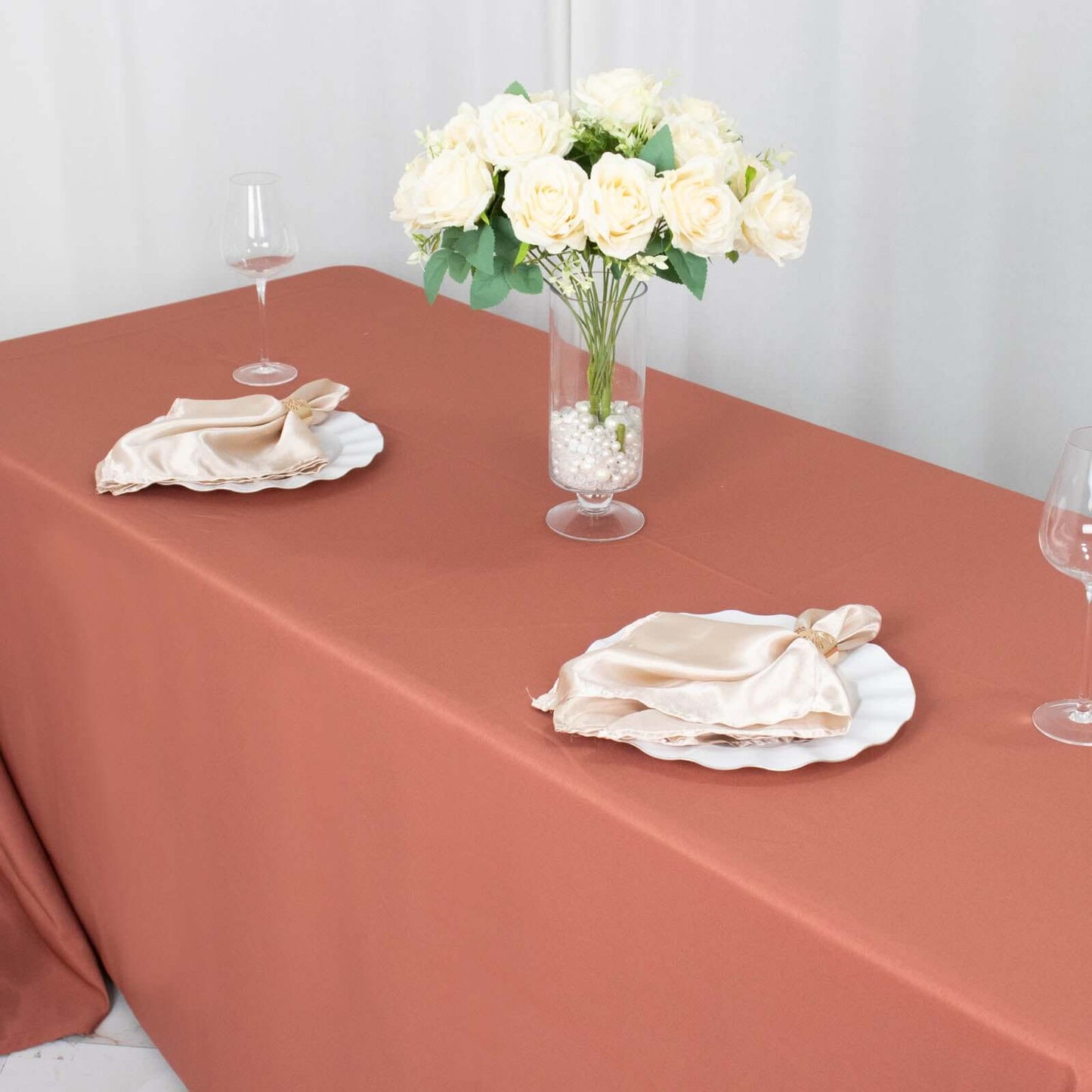 Premium Polyester 90"x156" Rectangle Tablecloth Terracotta (Rust) - Seamless 220GSM Stain-Resistant Table Cover