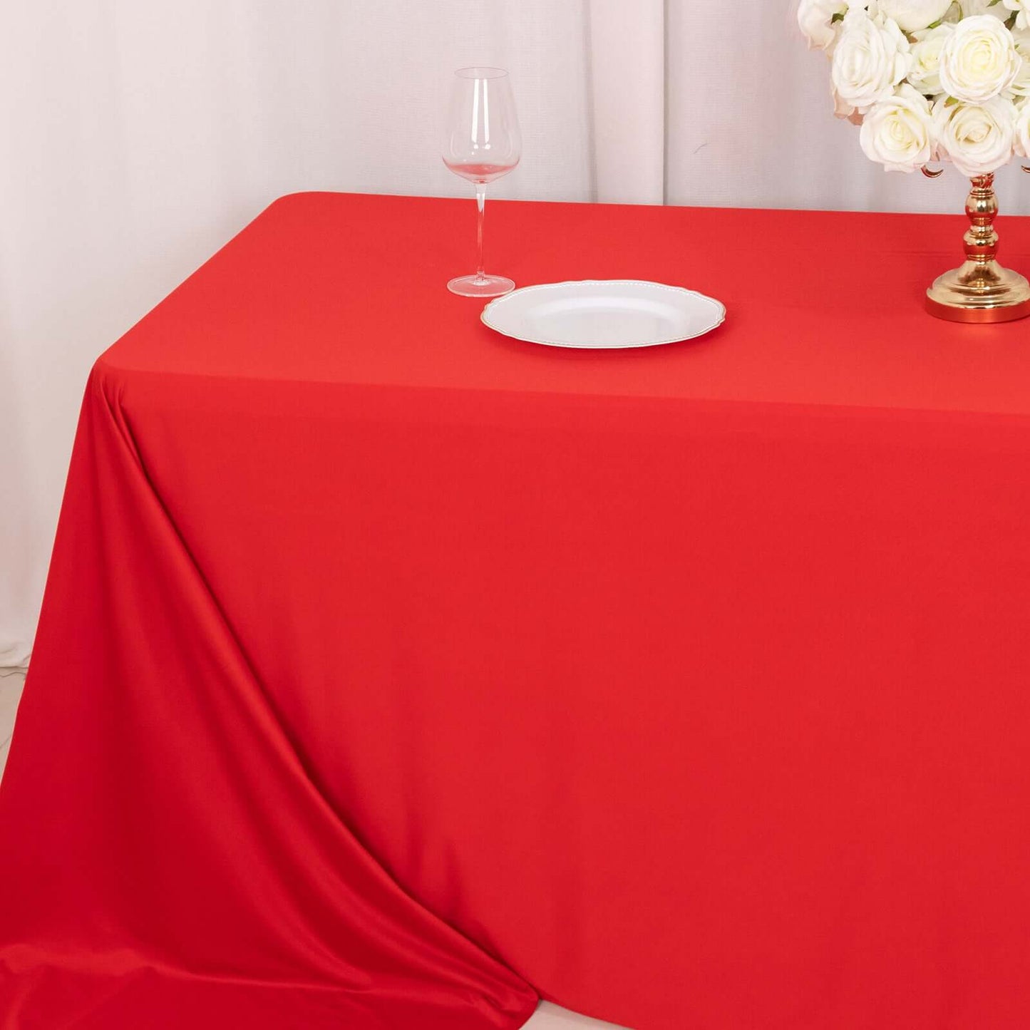 Scuba Rectangular 90"x156" Tablecloth Red - Wrinkle Free, Stain Resistant & Seamless Table Cover