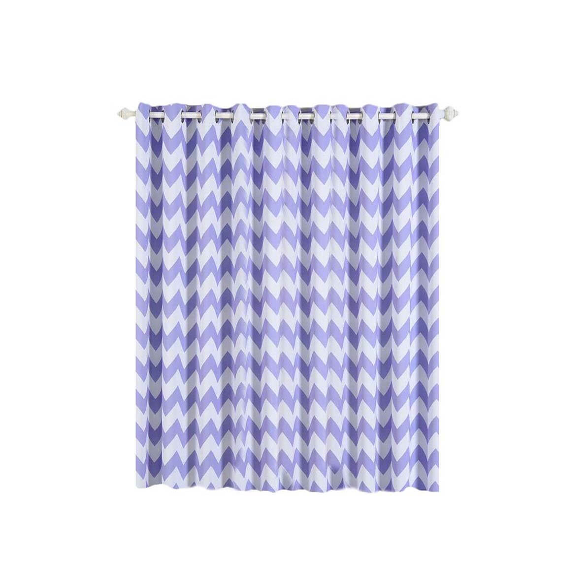 2 Pack White Lavender Lilac Chevron Print Thermal Room Darkening Blackout Window Curtain Panels With Chrome Grommet - 52"x96"