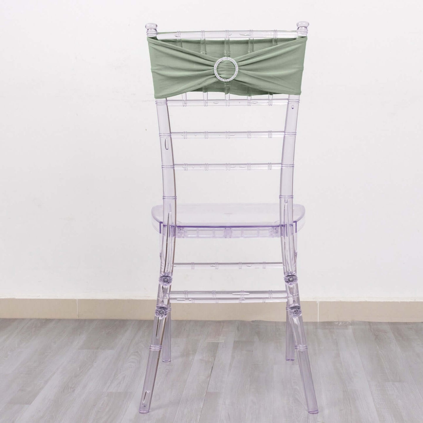 5 Pack Stretch Spandex Chair Sashes Sage Green - Reusable Chair Bands with Silver Diamond Ring Slide Buckle 5"x14"