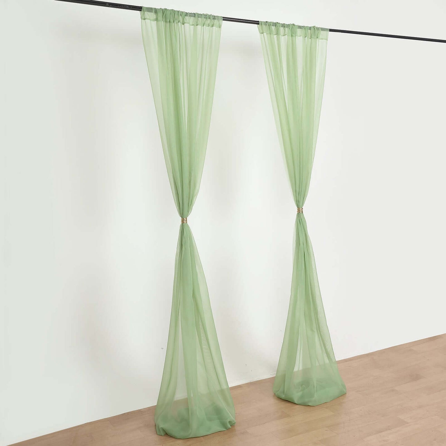 2 Pack Sage Green Sheer Chiffon Event Curtain Drapes, Durable Flame Resistant Organza Backdrop Event Panels With Rod Pockets - 10ftx10ft