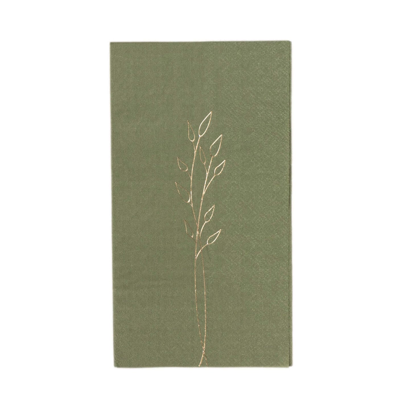50-Pack Paper Dinner Napkins Dusty Sage Green with Gold Embossed Leaf - Stylish 2-Ply Disposable Napkins for Weddings 18GSM