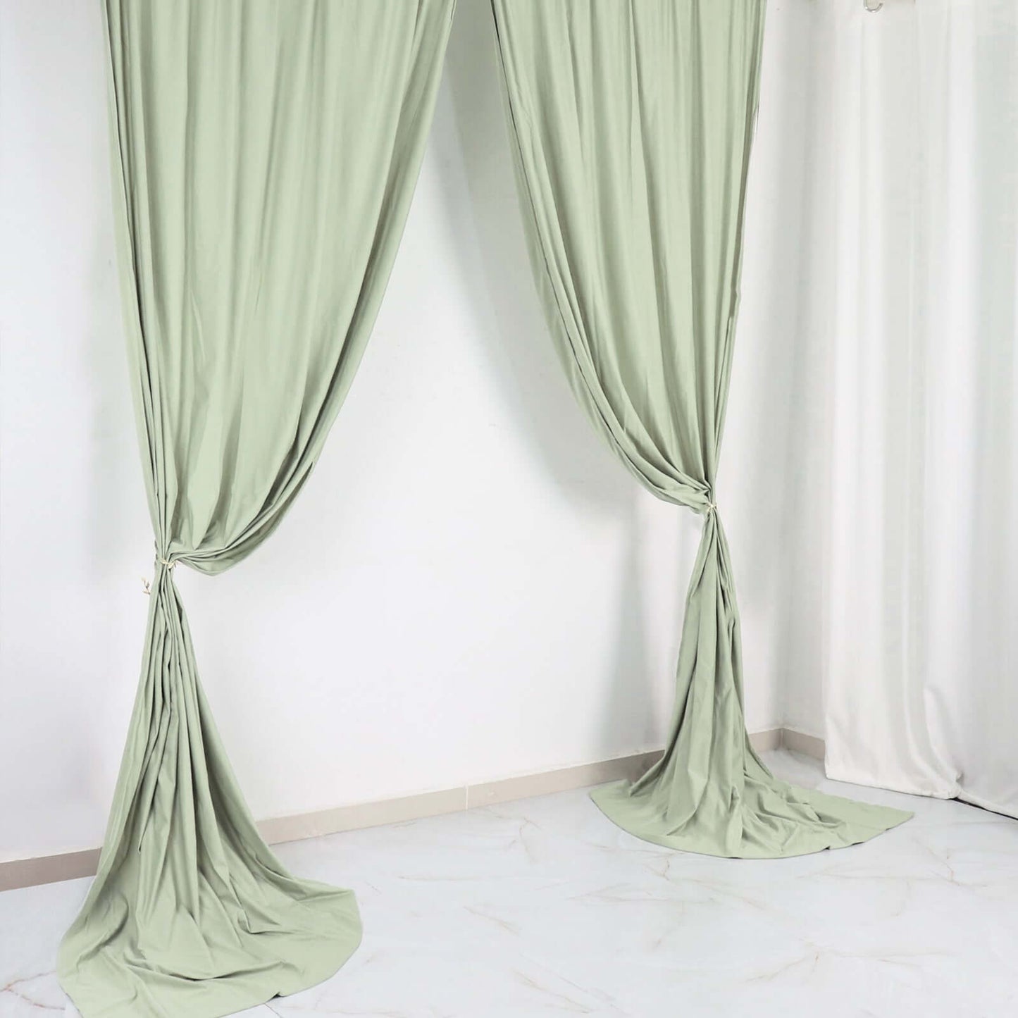 2 Pack Sage Green Scuba Polyester Event Curtain Drapes, Durable Flame Resistant Backdrop Event Panels Wrinkle Free with Rod Pockets - 10ftx10ft