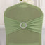 Spandex Chair Cover with Silver Rhinestone Buckled Sash Band Sage Green - Stretch Fitted Slipcover
