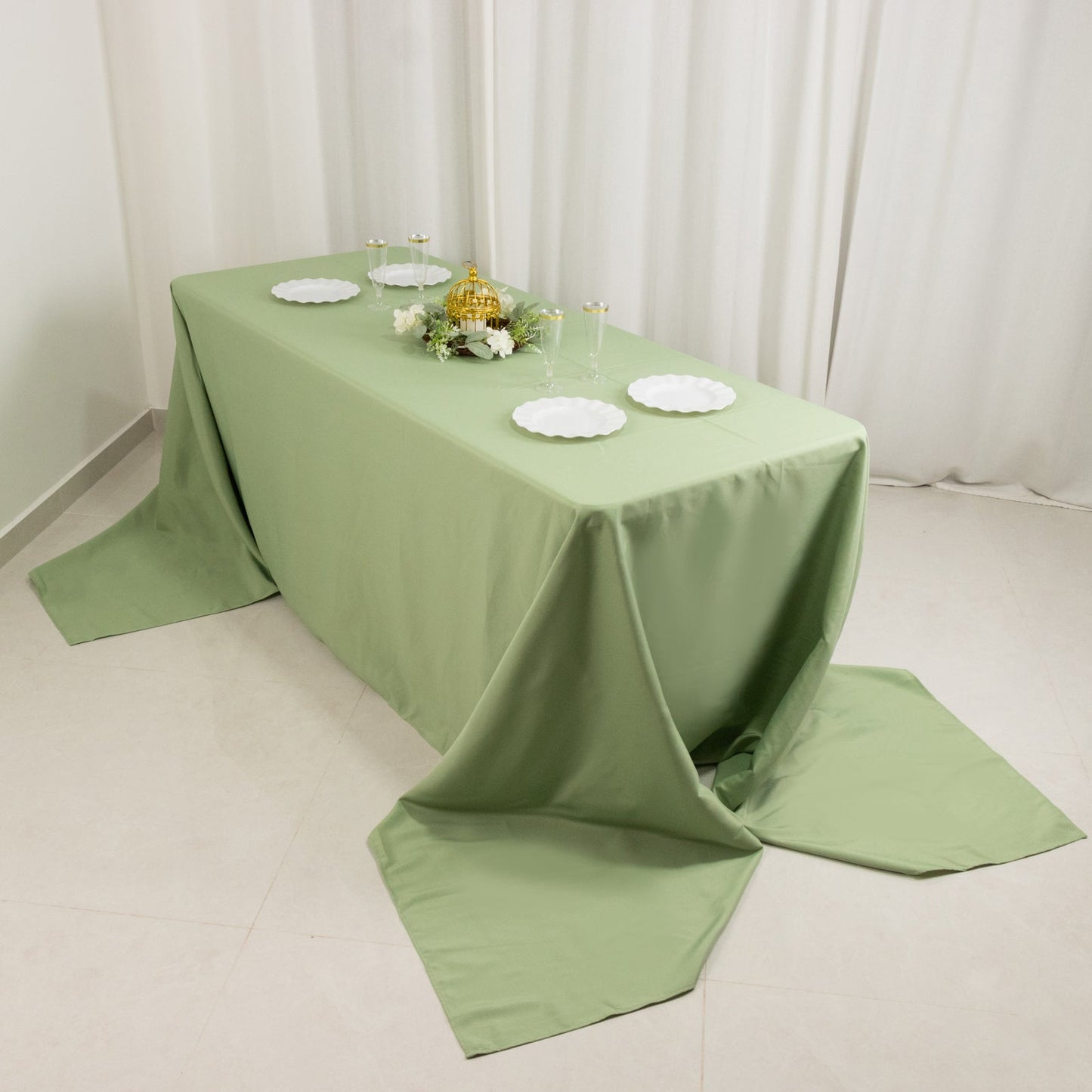 Premium Polyester 90"x156" Rectangle Tablecloth Sage Green - Seamless 220GSM Stain-Resistant Table Cover