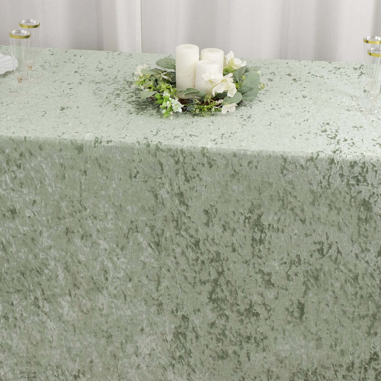 Premium Crushed Velvet 90"x156" Rectangle Tablecloth Sage Green - Reusable Soft Seamless Table Cover