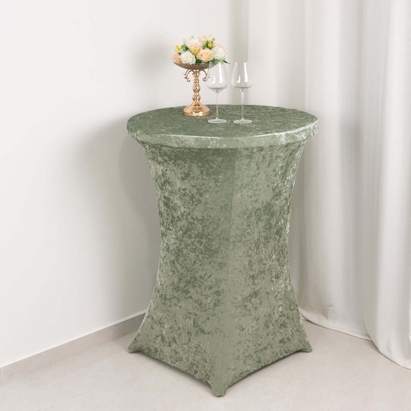 Crushed Velvet Spandex 30" Round Cocktail Table Cover Sage Green Smooth Highboy Tablecloth
