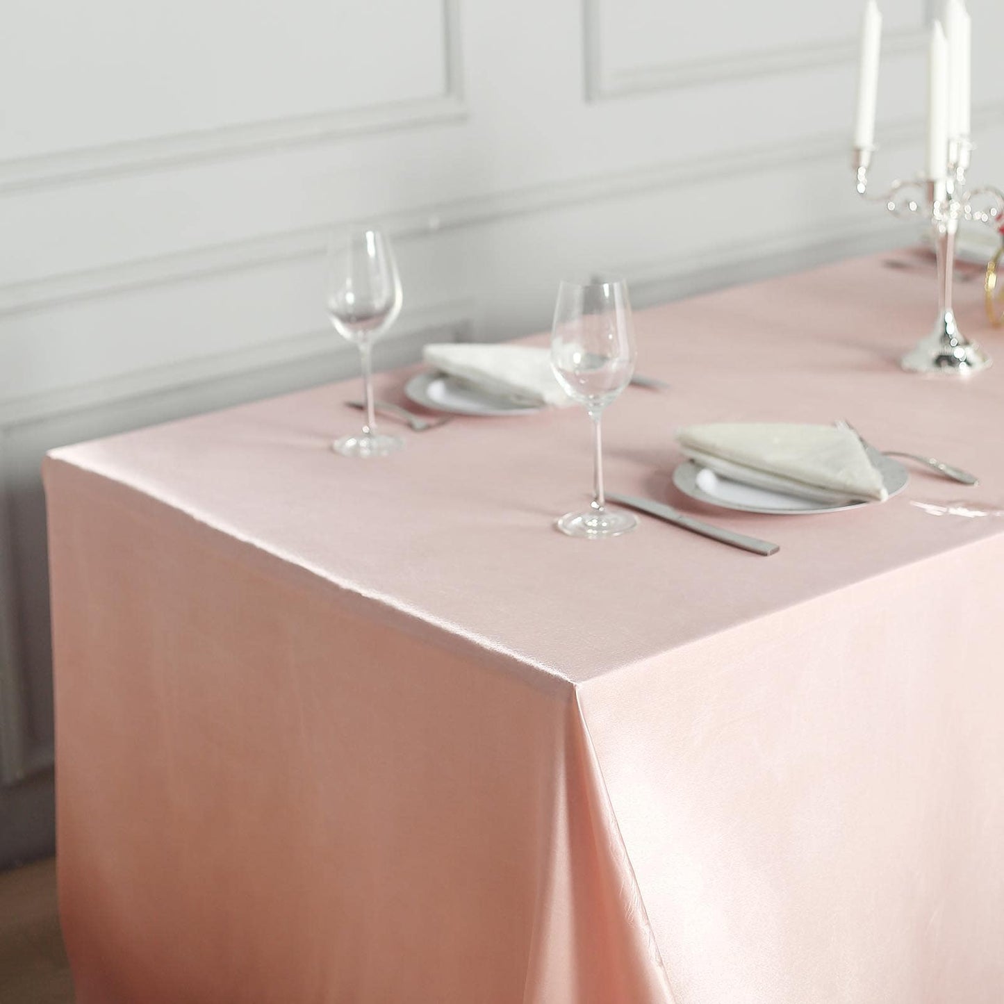 Satin Rectangular 90"x132" Tablecloth Dusty Rose - Seamless Table Cover