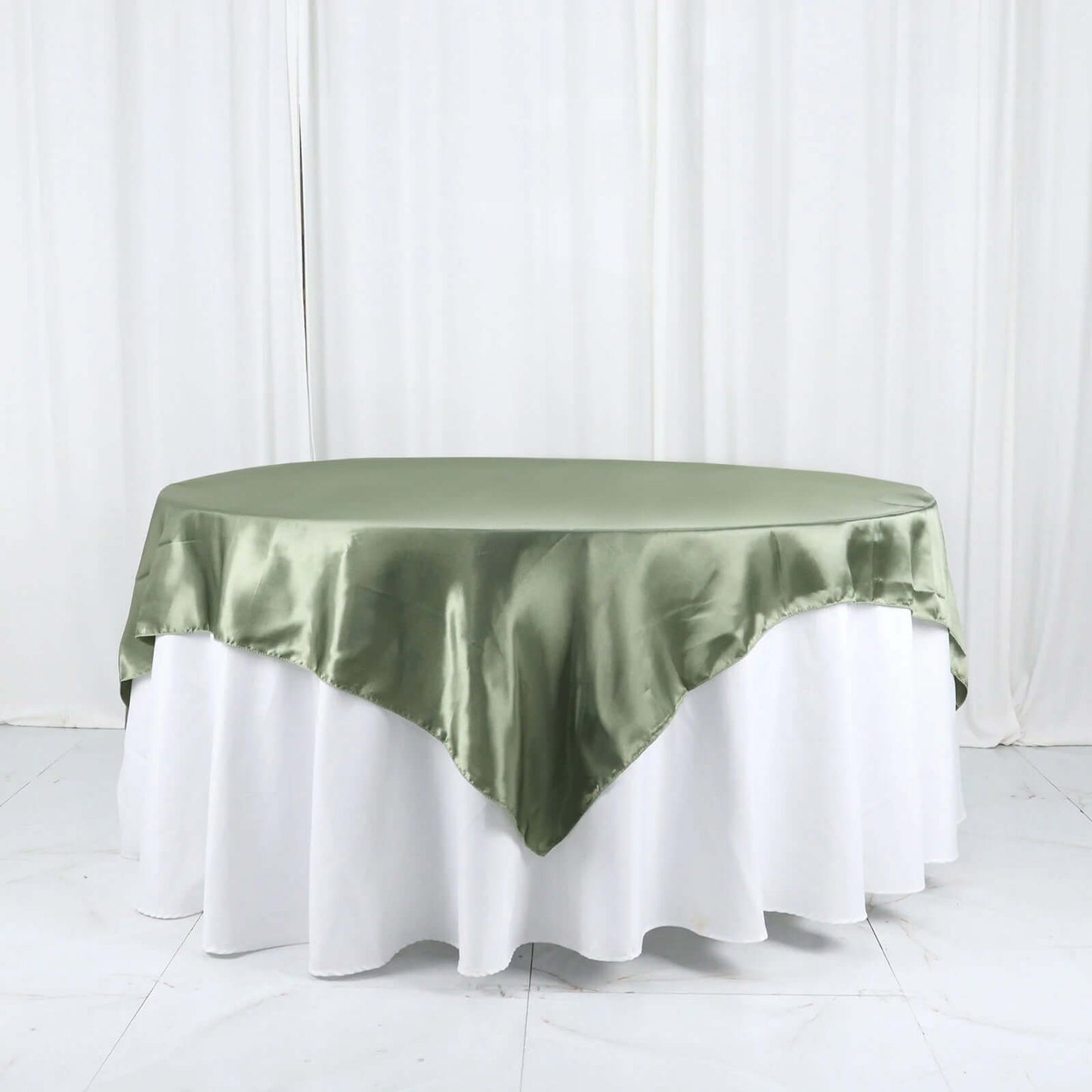 Satin 72"x72" Table Overlay Square Tablecloth Dusty Sage Green - Smooth Finish Table Cover
