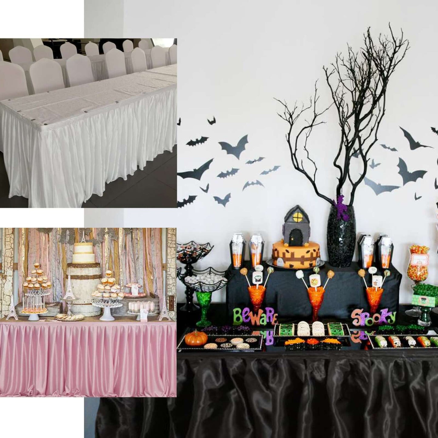 Satin 14ft Table Skirt White - Exquisite Pleated Wedding Table Decor