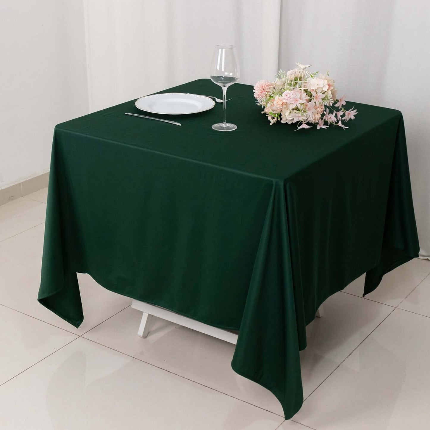 Scuba Square 70"x70" Tablecloth Hunter Emerald Green - Wrinkle Free & Stain Resistant Table Cover