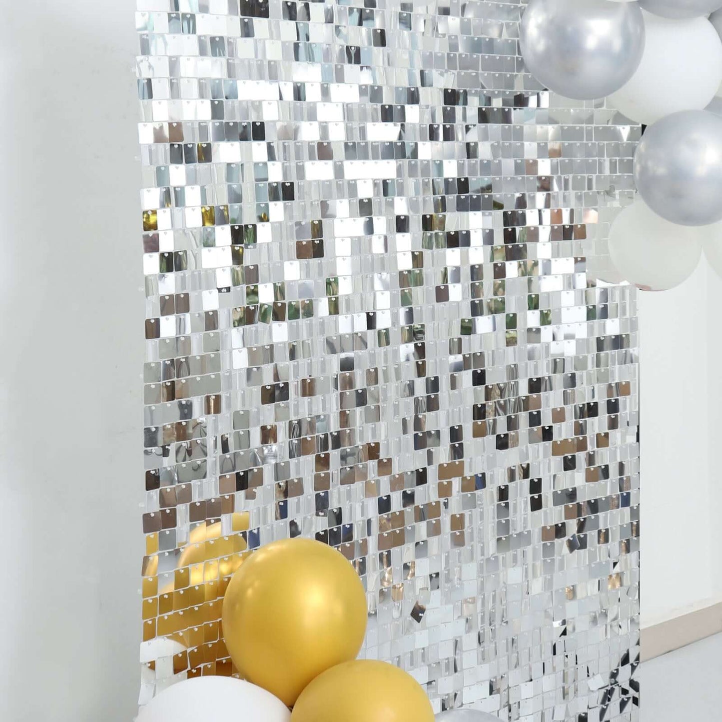 10sq.ft Shiny Silver Square Sequin Shimmer Wall Party Photo Backdrop, Active Spangle Wall Art DÃ©cor Panels - 10 Panels
