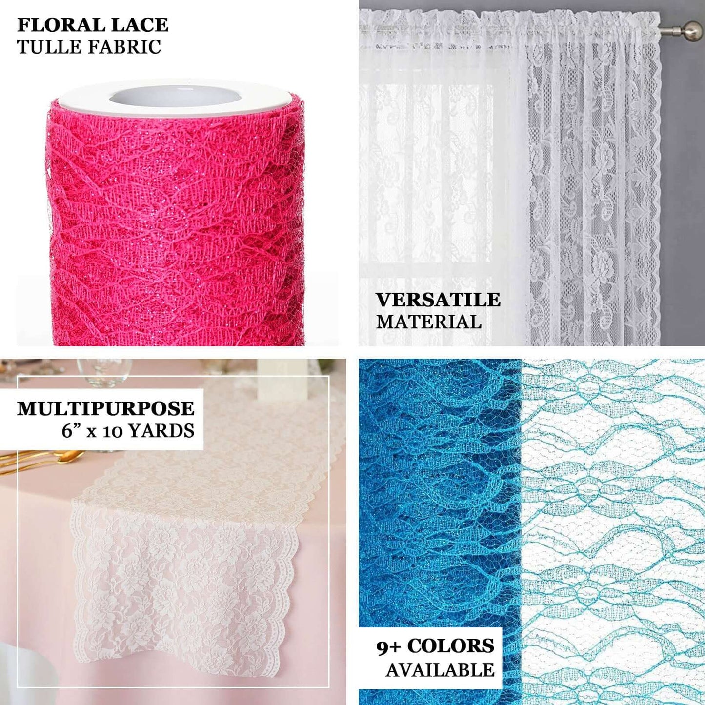 6"X10 Yards Serenity Blue Floral Lace Shimmer Glitter Tulle Fabric Bolt